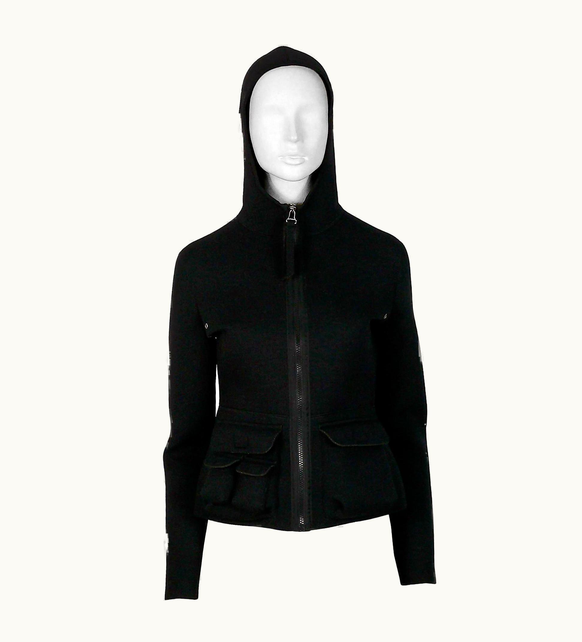 Jean-Paul Gaultier Jean Paul Gaultier Vintage Black Neoprene Multi Pocket Hooded Jacket