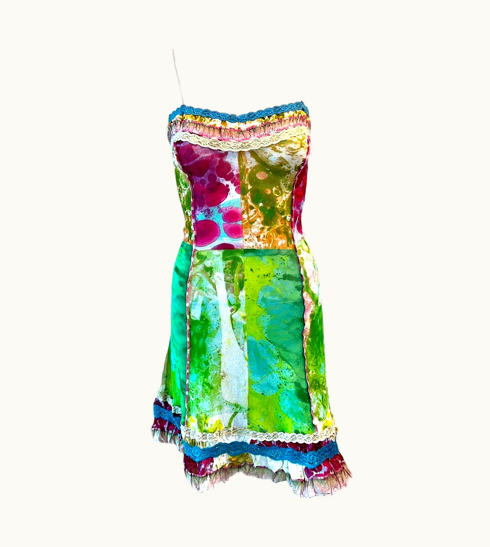Jean-Paul Gaultier Jean Paul Gaultier S/S 2000 Psychedelic Bacteria Print Sheer Mesh Mini Dress