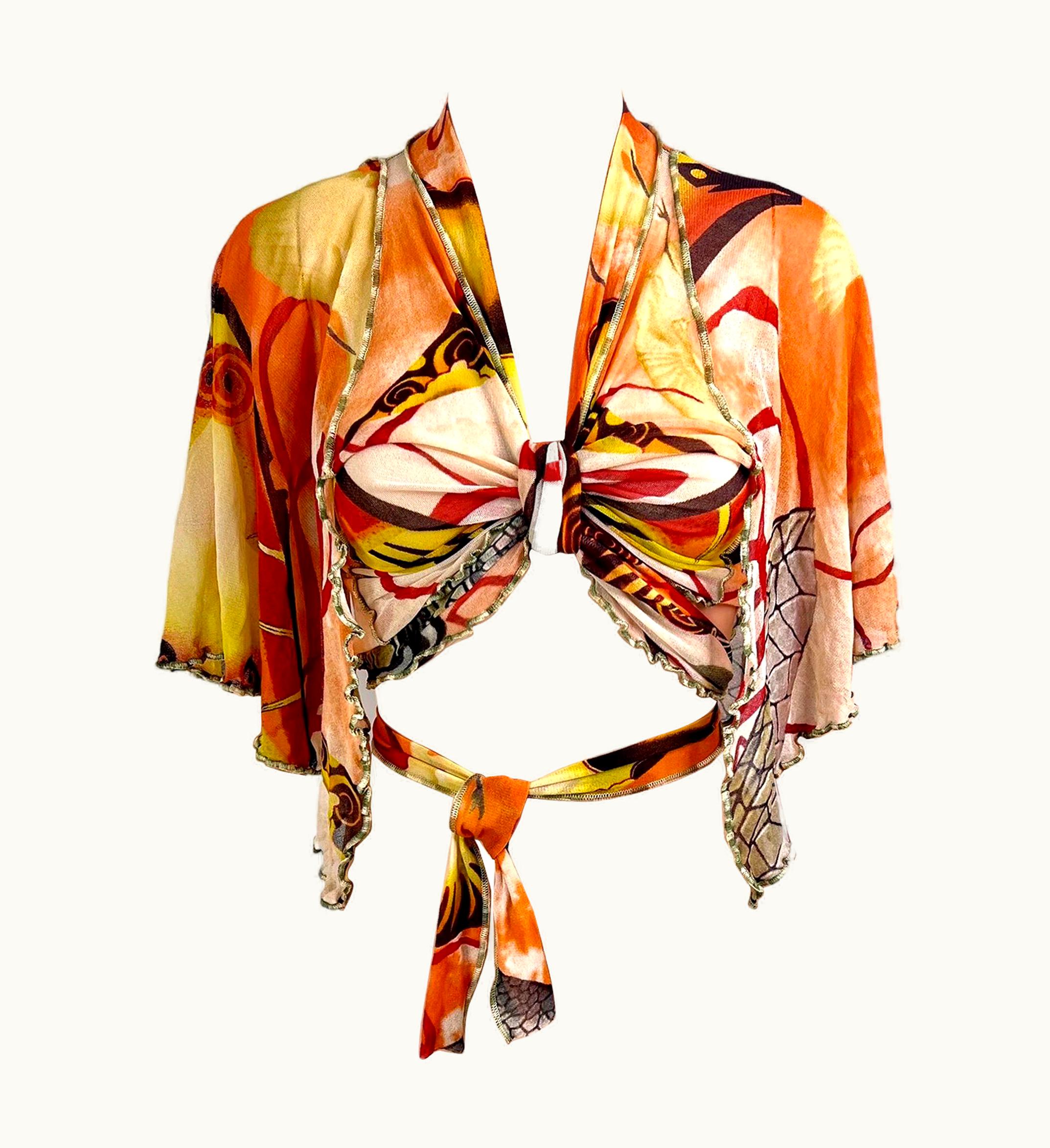 Jean-Paul Gaultier Jean Paul Gaultier S/S 2005 Abstract Salvador Dali Print Wrap Crop Top