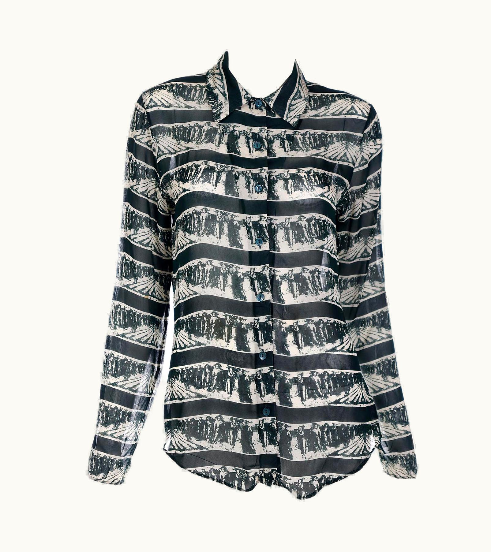 Jean-Paul Gaultier 1990s Jean Paul Gaultier Graphic Print Sheer Button Down Blouse Shirt W Tag