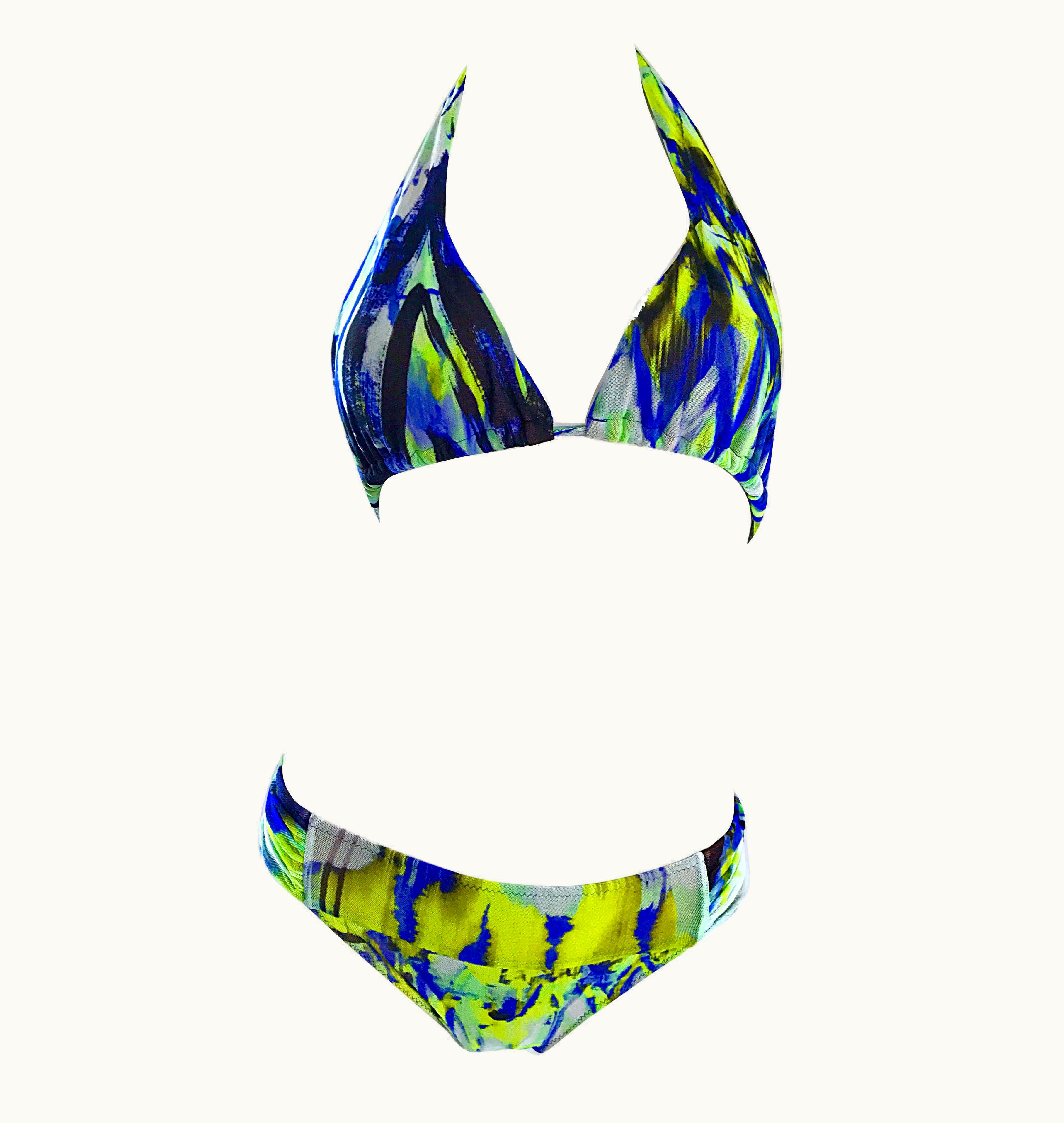 Jean-Paul Gaultier Nwt Jean Paul Gaultier 1990s Vintage Blue Green Halter Two Piece Bikini Swimsuit