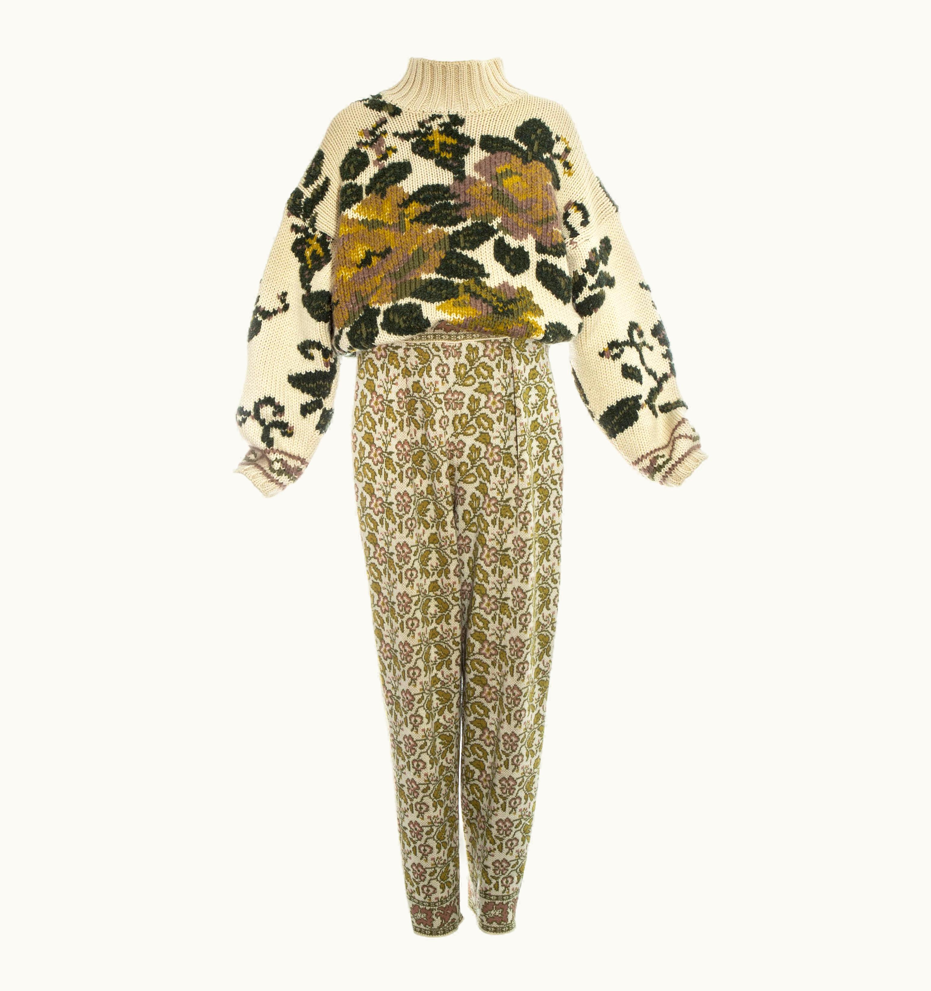 Jean-Paul Gaultier Jean Paul Gaultier Knitted Wool Floral Sweater And Stirrup Pants Set, AW 1984