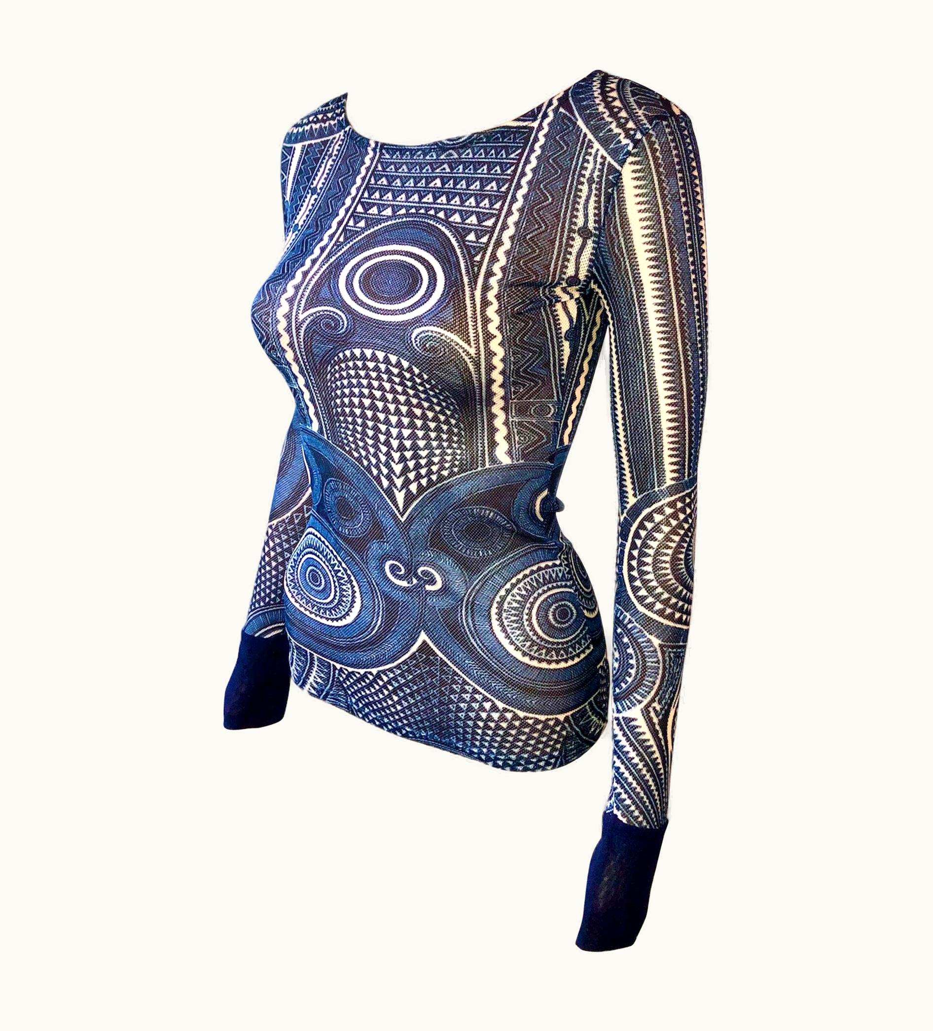Jean-Paul Gaultier Jean Paul Gaultier Soleil Abstract Print Semi-Sheer Mesh Top