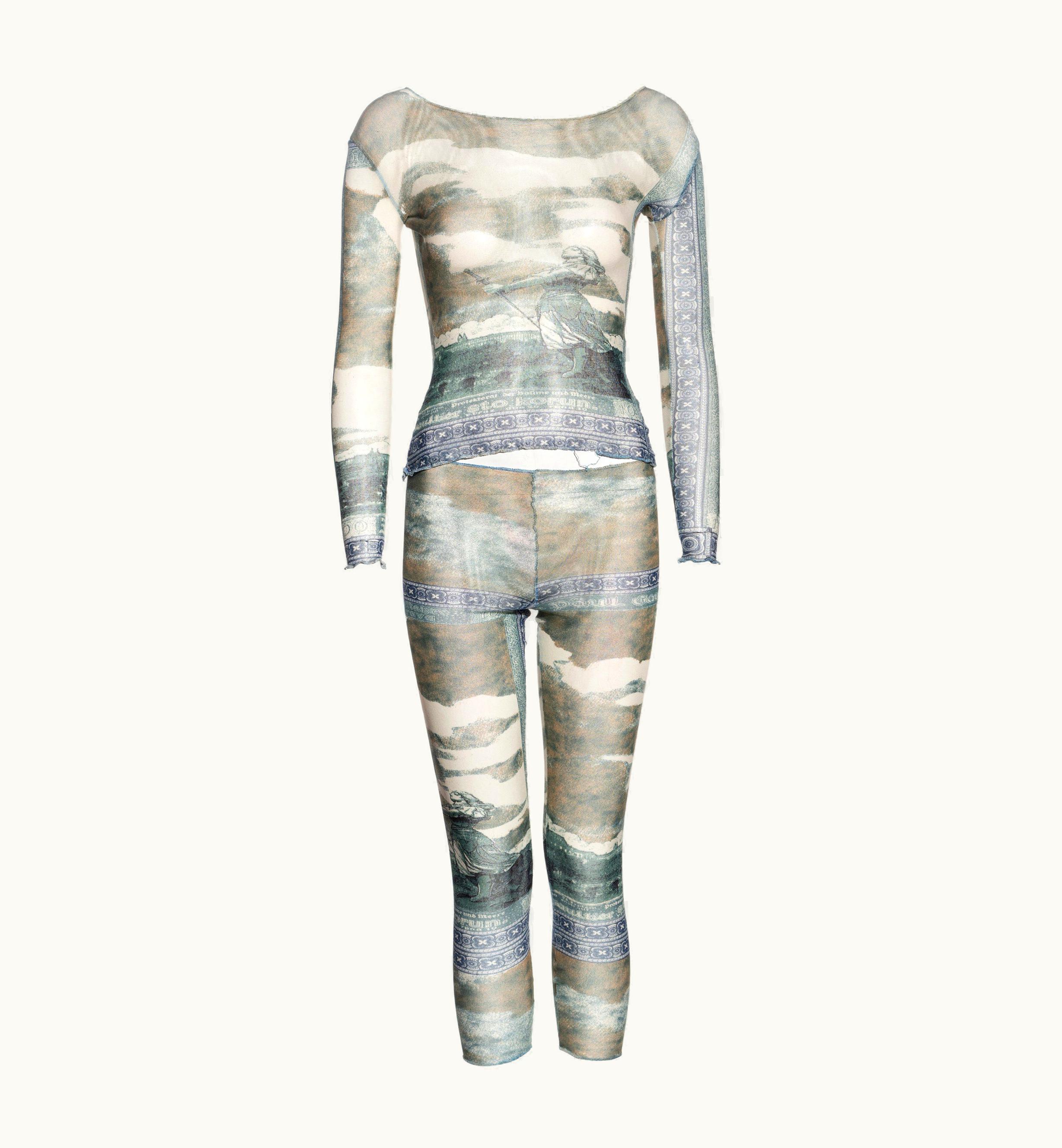Jean-Paul Gaultier Jean Paul Gaultier Tattoo-currency Print Mesh Top And Leggings Set, S/S 1994
