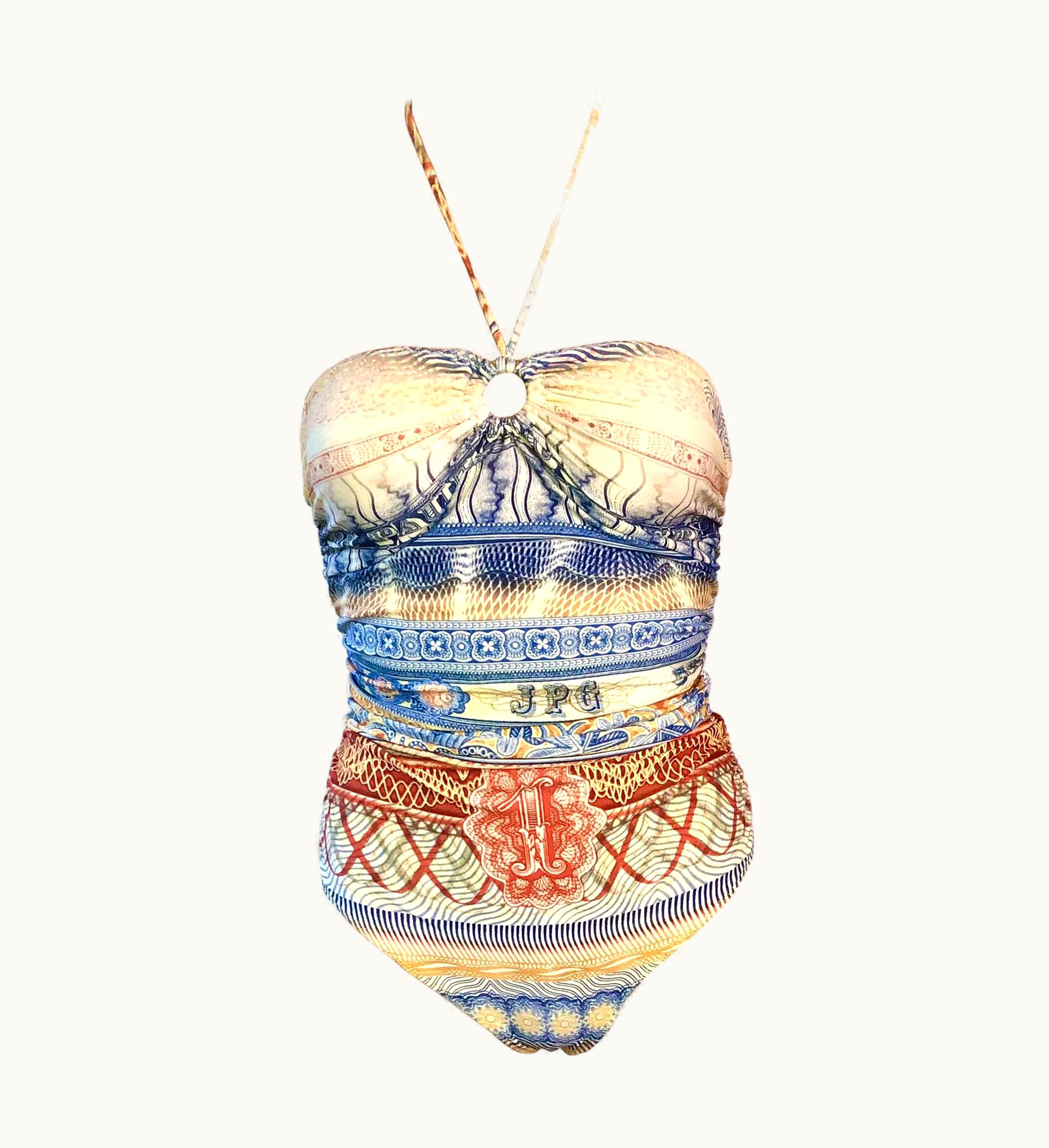 Jean-Paul Gaultier Jean Paul Gaultier Soleil Currency Money Print Bodysuit Swimwear Swimsuit
