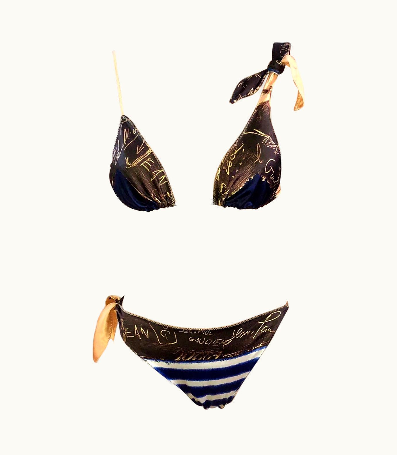Jean-Paul Gaultier Jean Paul Gaultier C.2001 Graffiti Stripes Bikini Swimwear Swimsuit 2 Piece Set
