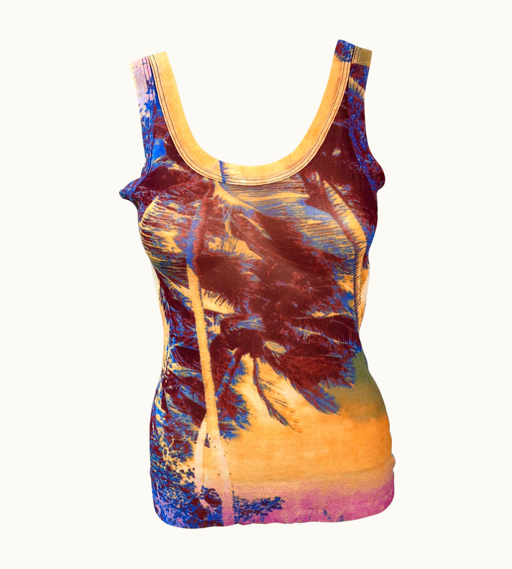 Jean-Paul Gaultier Jean Paul Gaultier Soleil Tropical Print Semi-Sheer Mesh Top