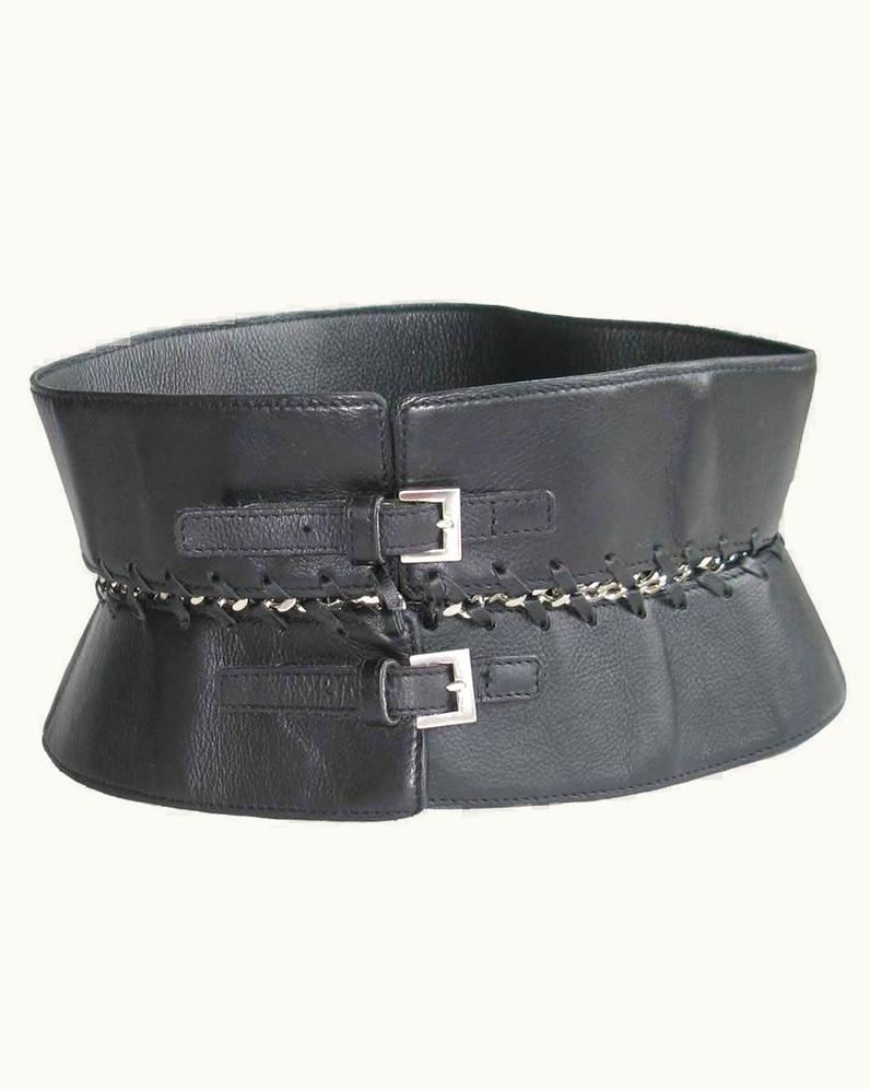 Jean-Paul Gaultier Jean Paul Gaultier Vintage Size75 Belt In Black Leather And Silver Plated Metal