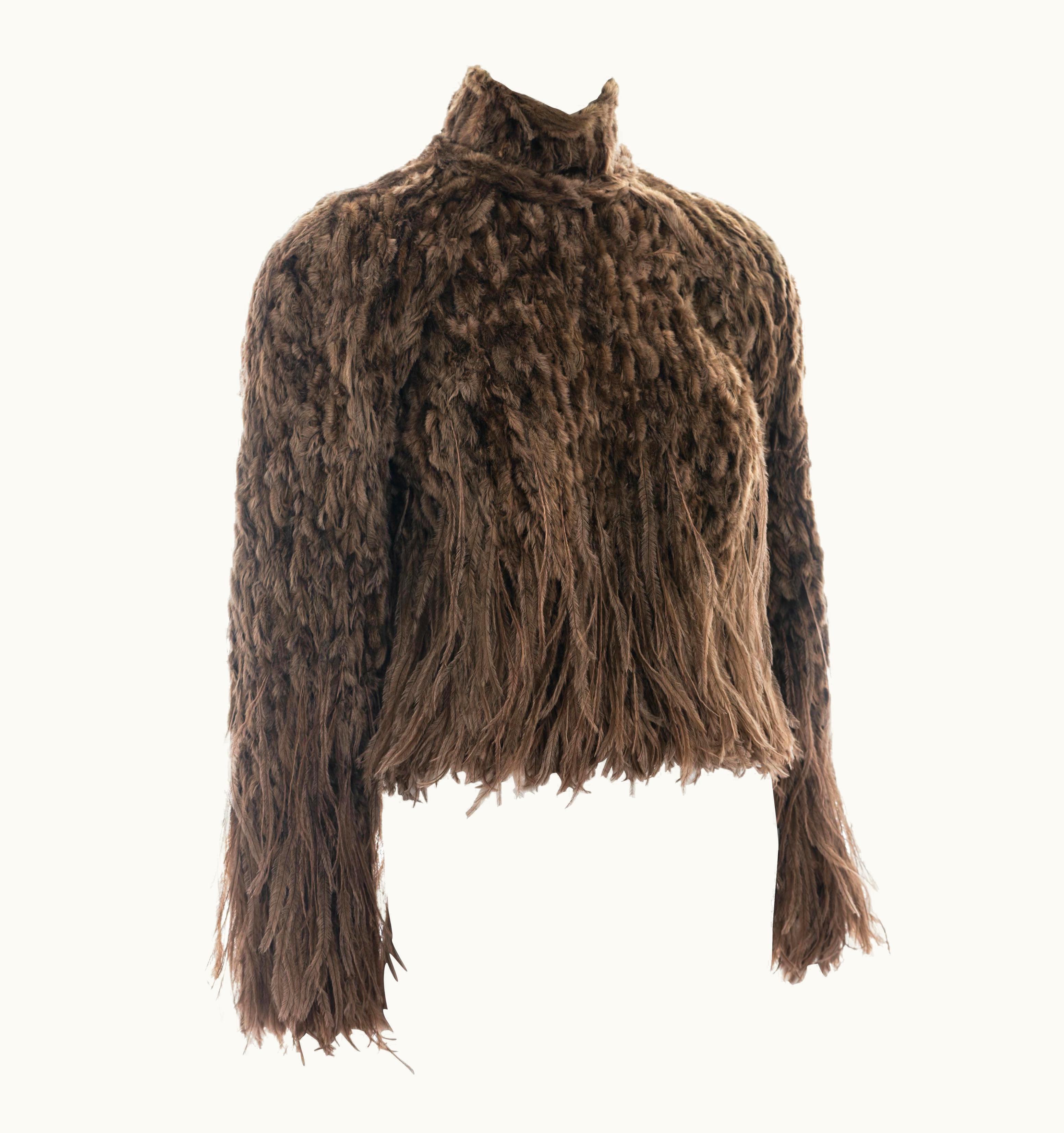 Jean-Paul Gaultier Jean Paul Gaultier Haute Couture Brown Fur And Ostrich Feather Top, AW 1999