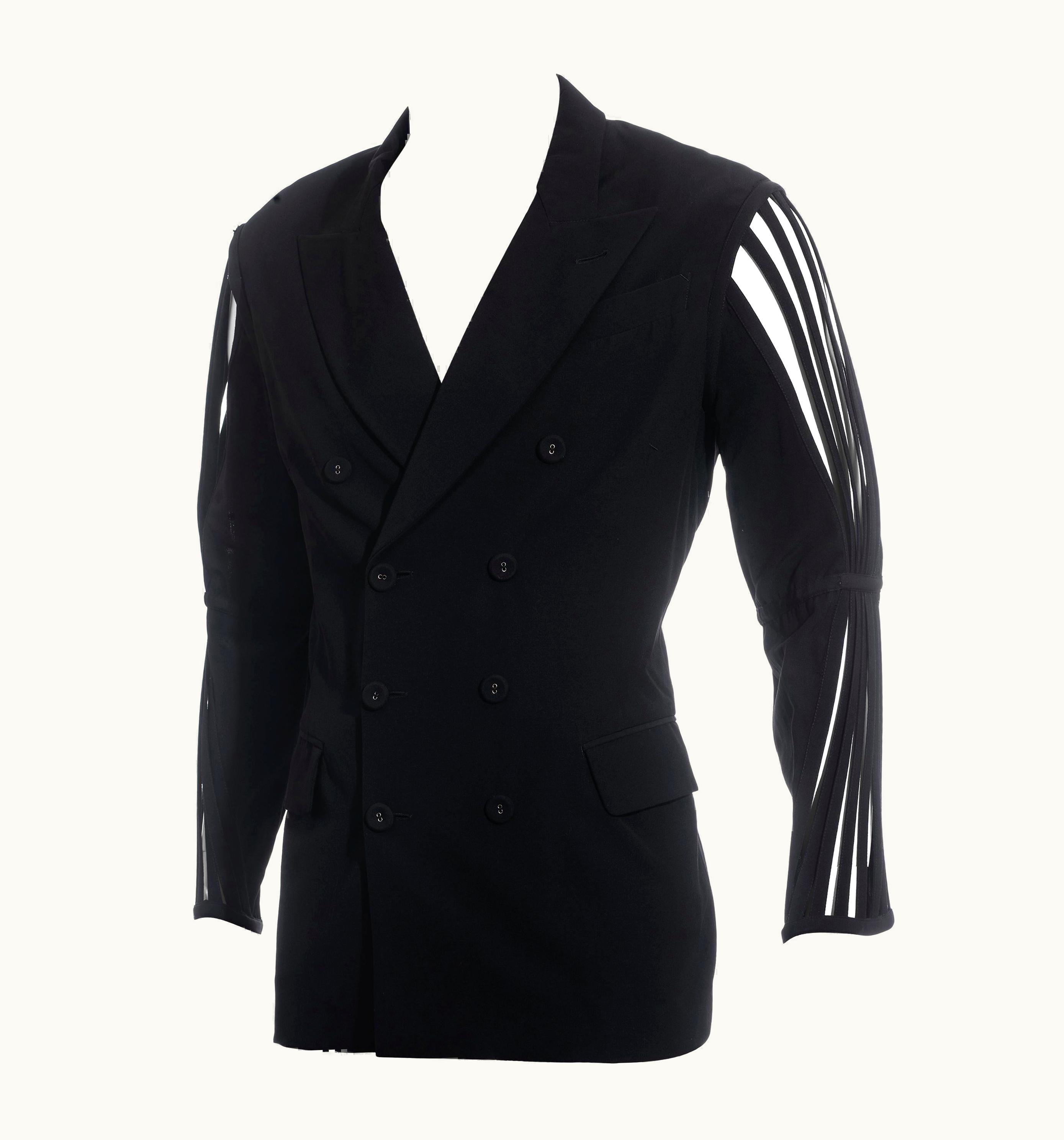Jean-Paul Gaultier Men' Jean Paul Gaultier Black Wool Blazer Jacket With Caged Sleeves, S/S 1989
