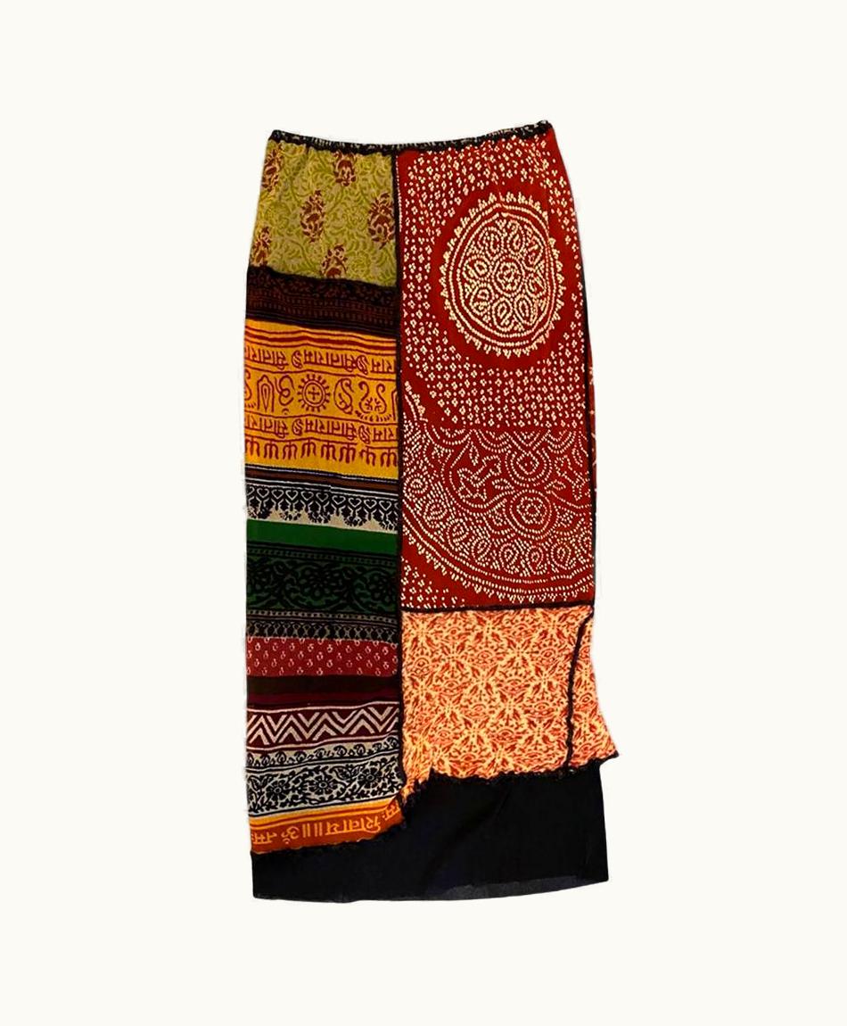 Jean-Paul Gaultier Jean Paul Gaultier Vintage Tribal Print Patchwork Mesh Skirt 1990s