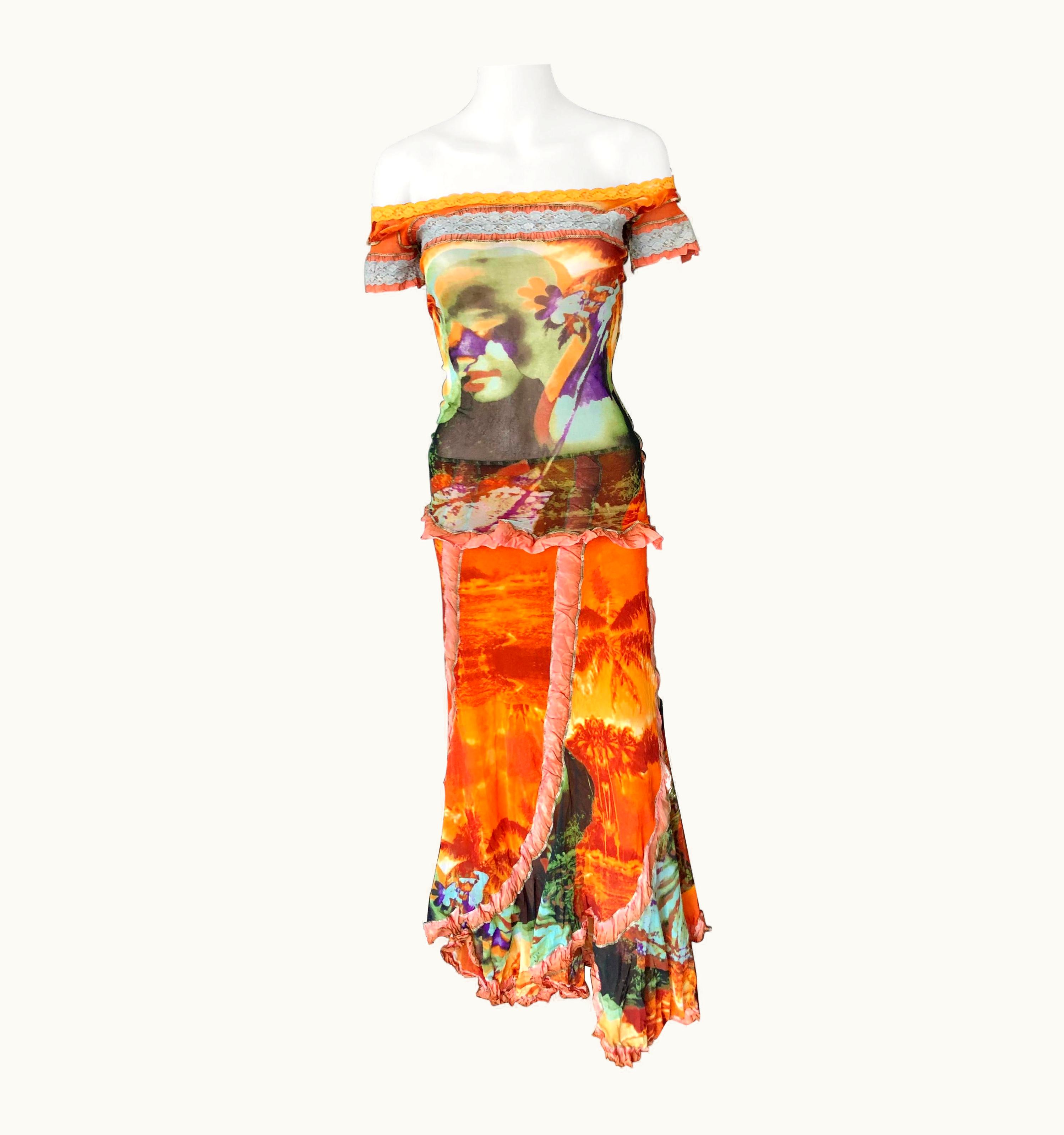 Jean-Paul Gaultier Jean Paul Gaultier S/S 2000 Abstract Psychedelic Top &Skirt Ensemble 2 Piece Set