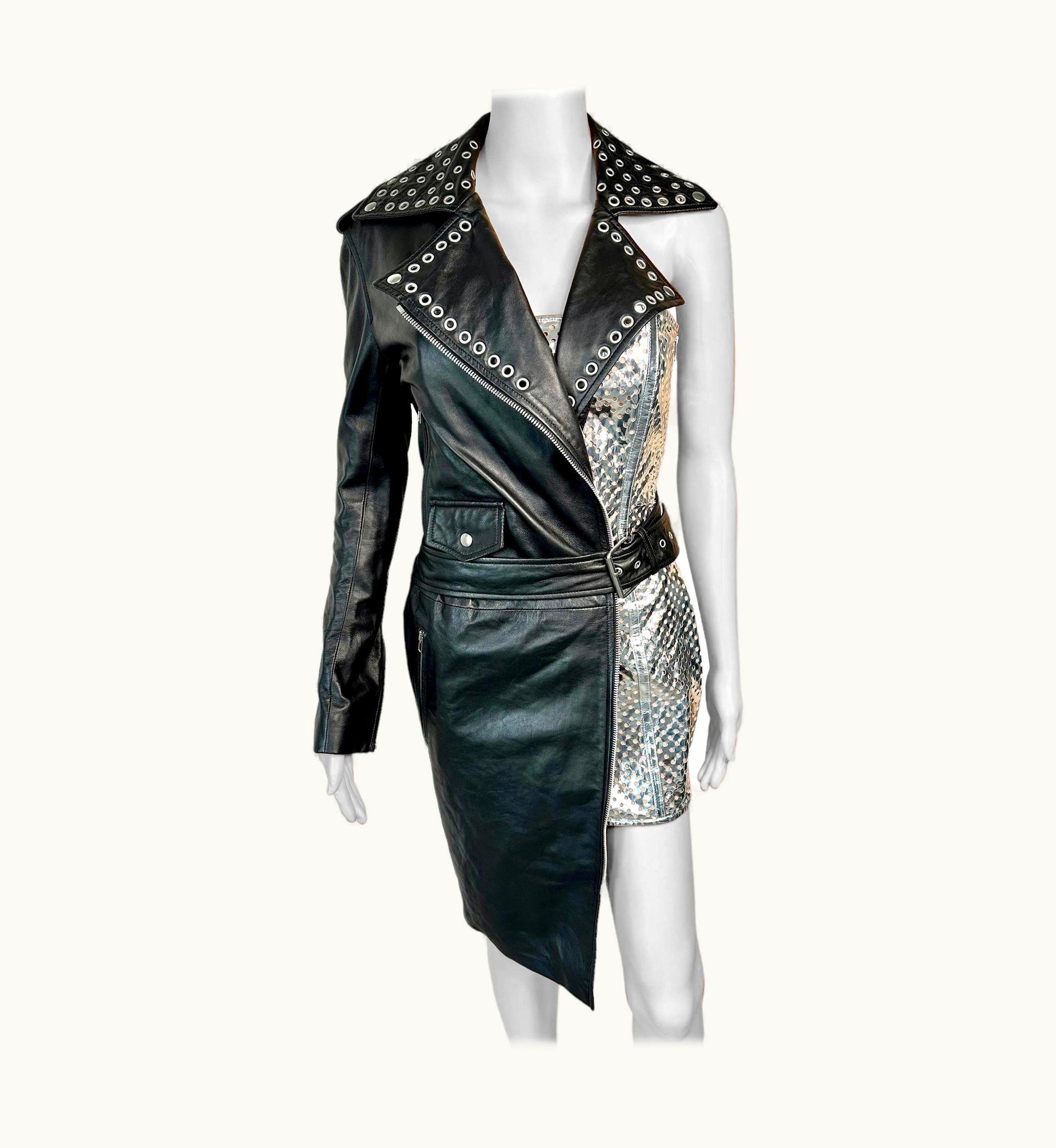 Jean-Paul Gaultier Jean Paul Gaultier S/S 2015 Runway Leather Asymmetric Wrap One Sleeve Mini Dress