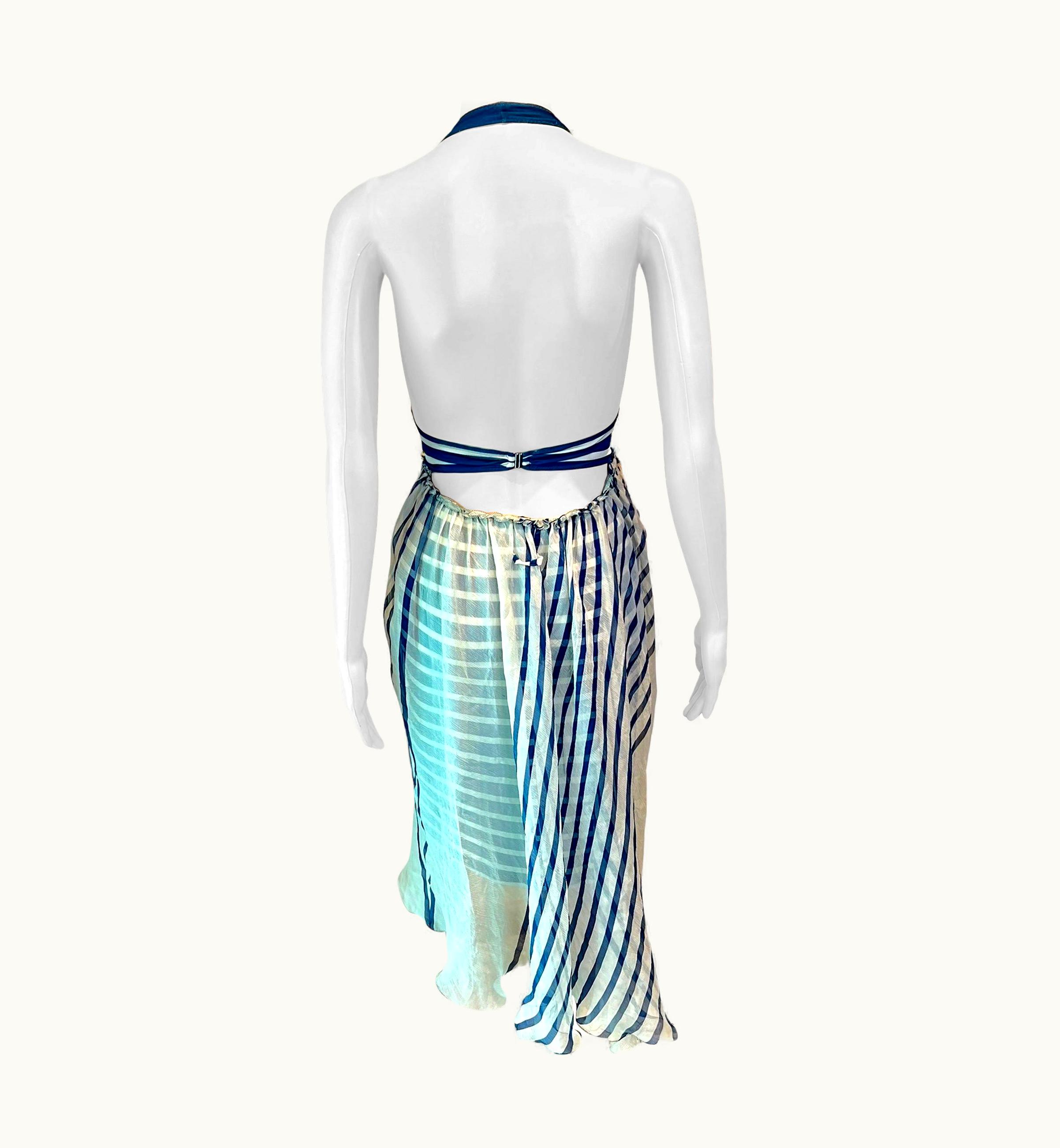 Jean-Paul Gaultier Jean Paul Gaultier Soleil S/S 2001 Striped Ivory & Navy Blue Cutout Back Dress