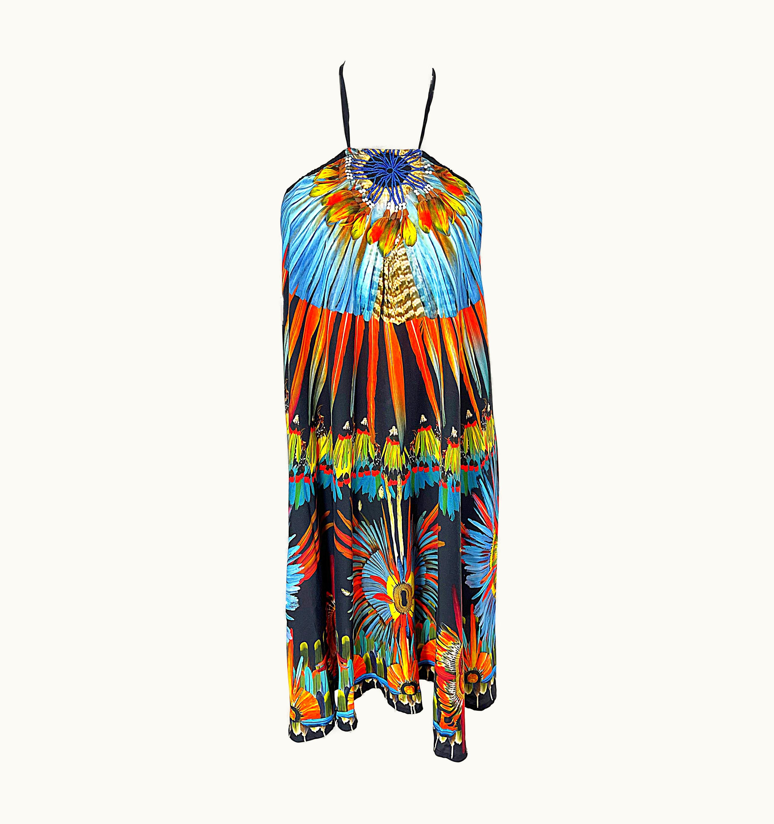 Jean-Paul Gaultier 1990s Jean Paul Gaultier Novelty Feather Print Trompe 'oeil 90s Halter Dress