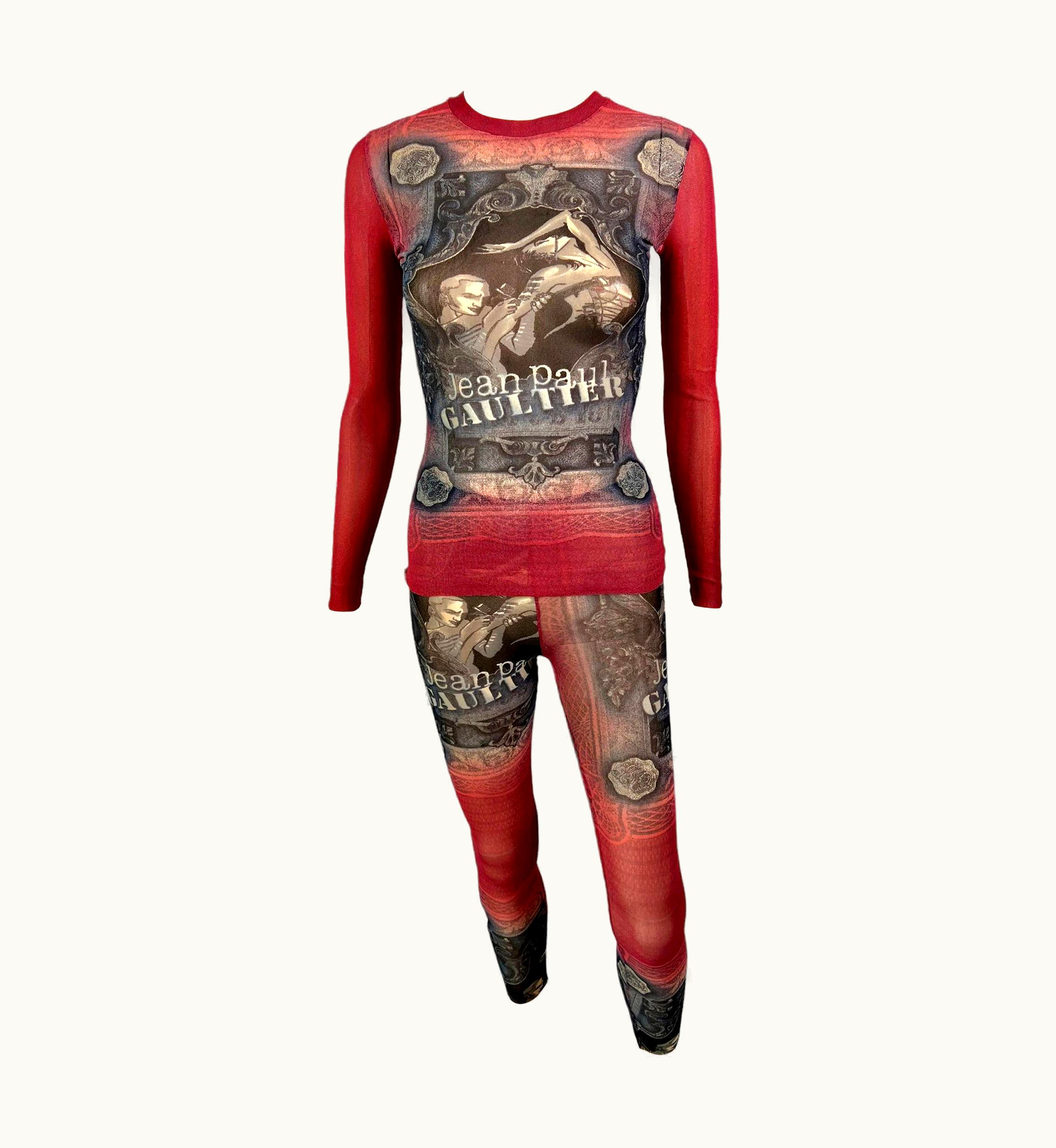 Jean-Paul Gaultier Jean Paul Gaultier C.1995 Vintage Sheer Mesh Top & Leggings Pants 2 Piece Set