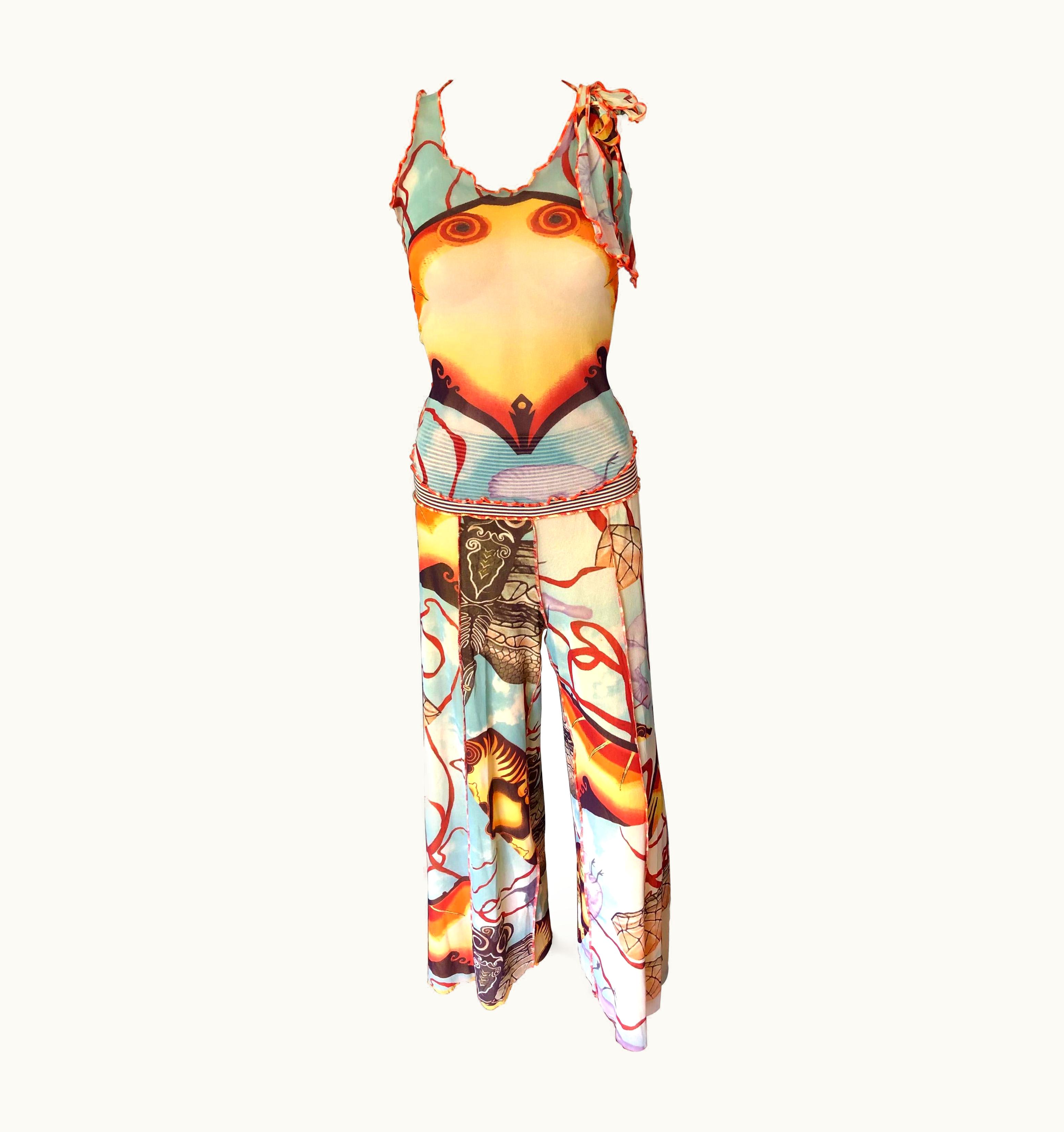 Jean-Paul Gaultier Jean Paul Gaultier S/S Abstract Salvador Dali Print Top & Pants 2 Piece Set