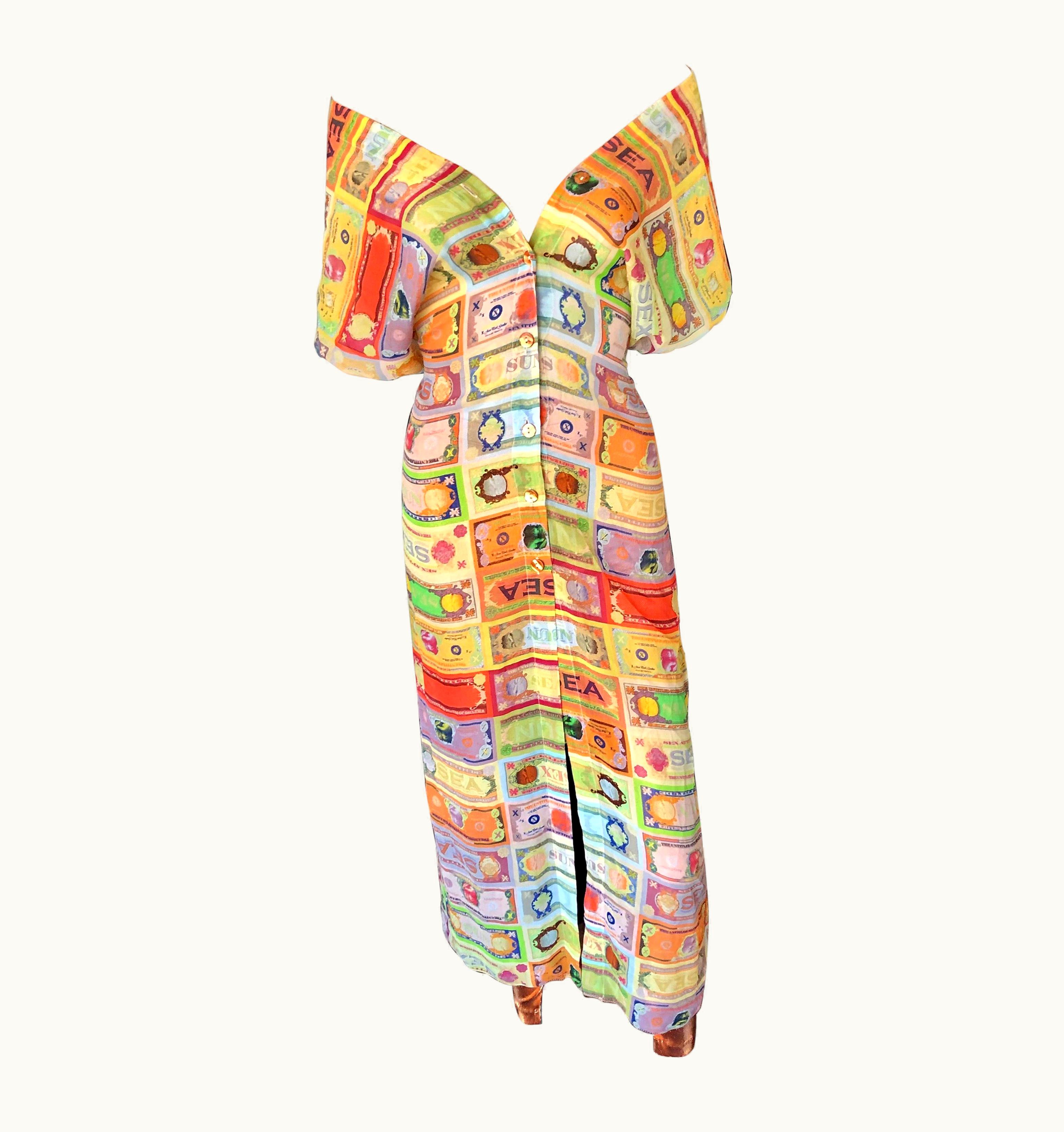 Jean-Paul Gaultier Jean Paul Gaultier Soleil Vintage Currency Money Print Backless Maxi Dress