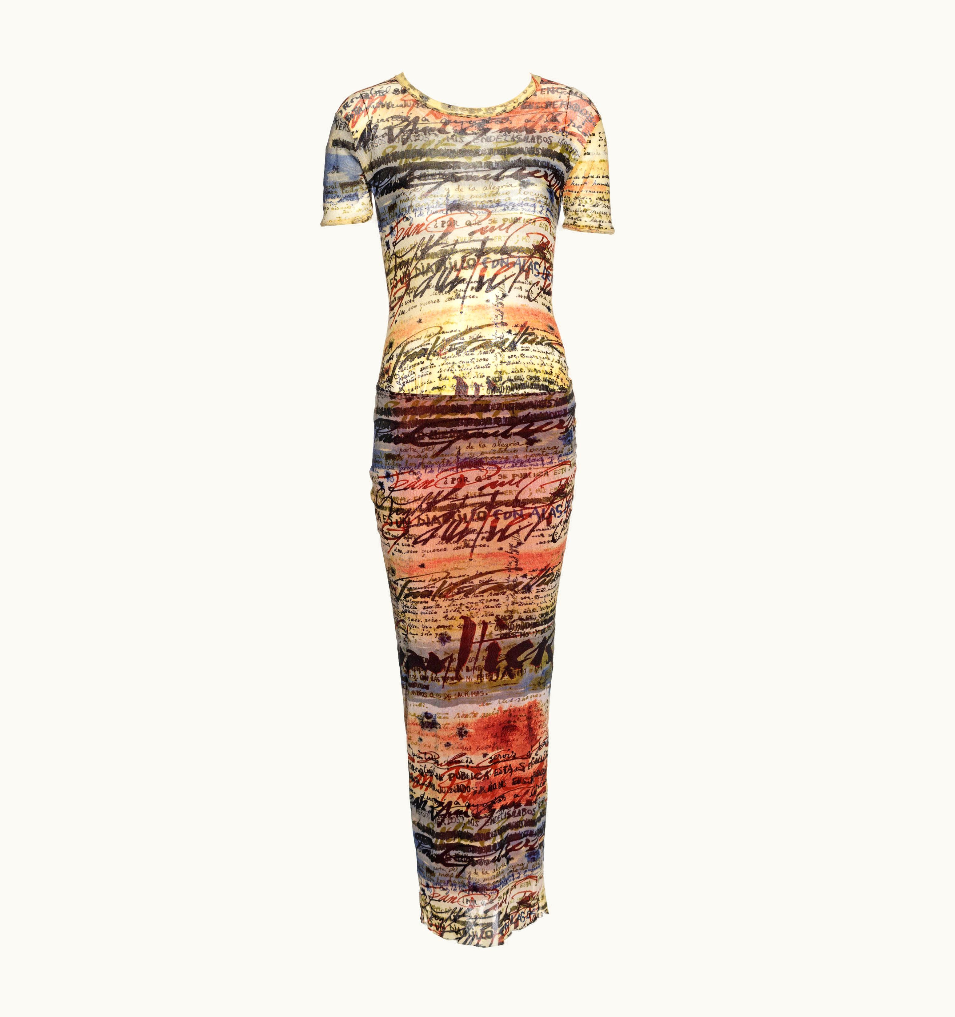 Jean-Paul Gaultier Jean Paul Gaultier Calligraphy Print Mesh T-shirt And Maxi Skirt Set, S/S 1998