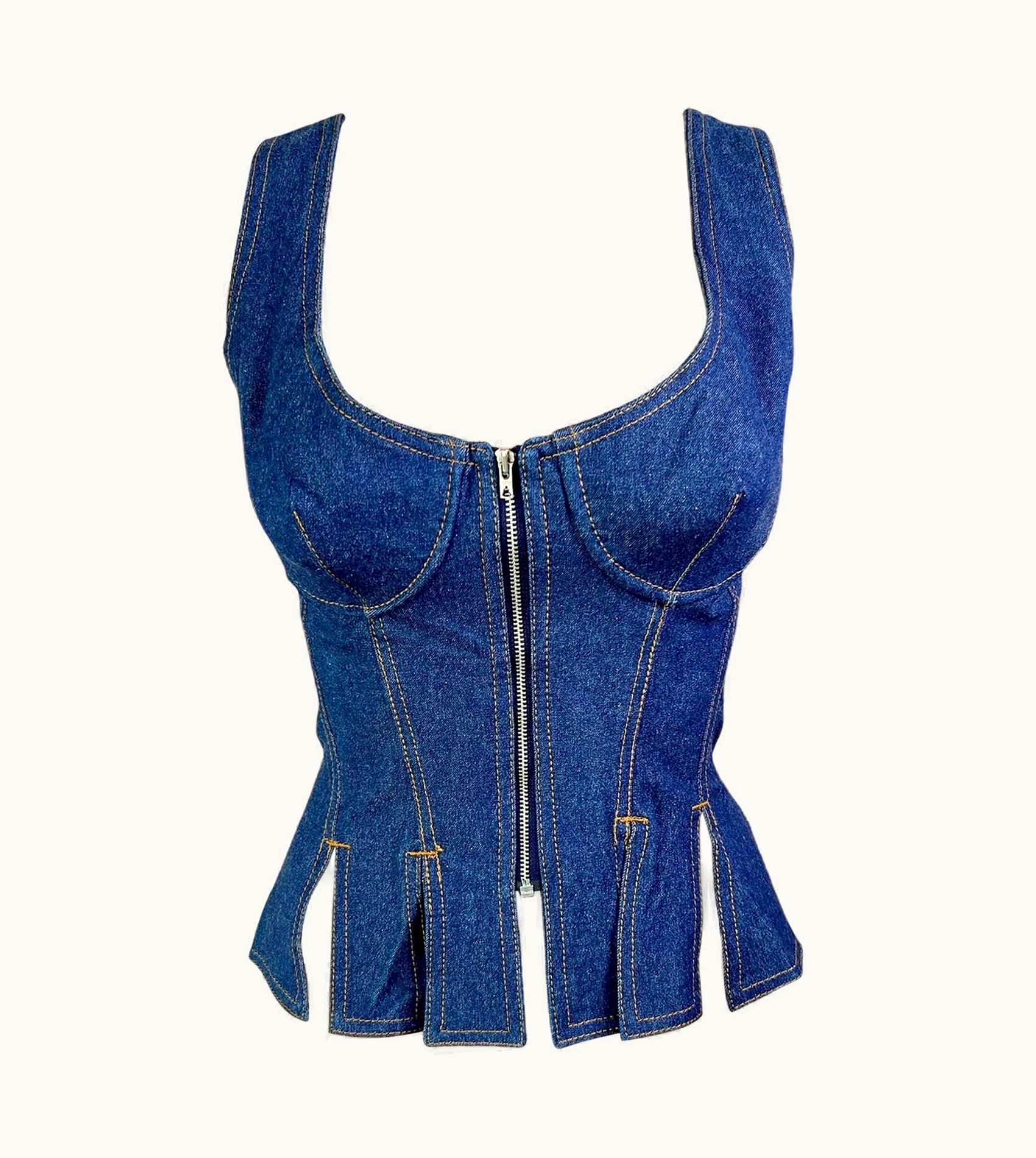 Jean-Paul Gaultier Jean Paul Gaultier S/S 1993 Vintage Denim Bra Bustier Corset Lace Up Zipper Top