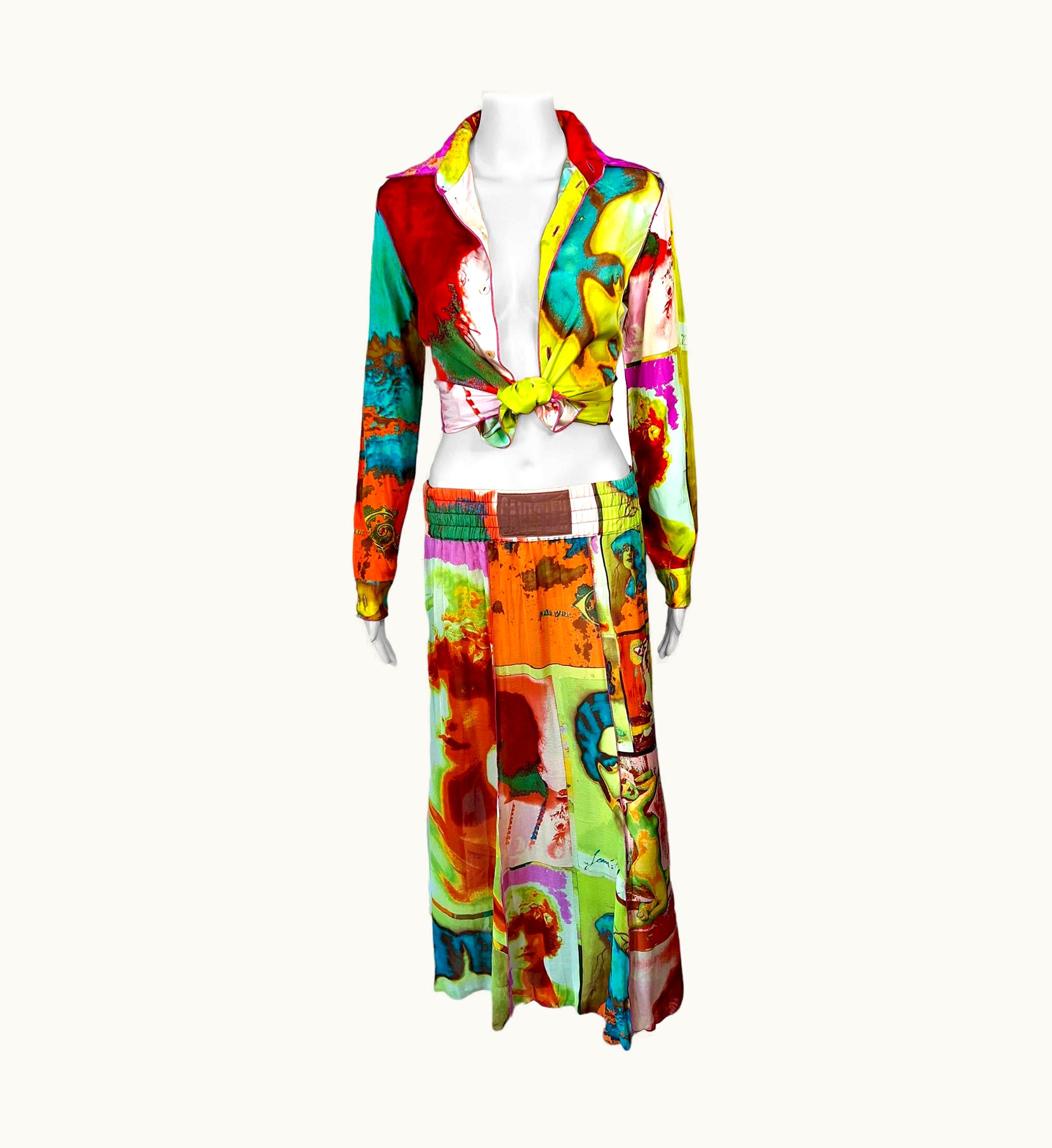 Jean-Paul Gaultier Jean Paul Gaultier Soleil S/S 2002 Portraits Faces Shirt Top & Skirt 2 Piece Set