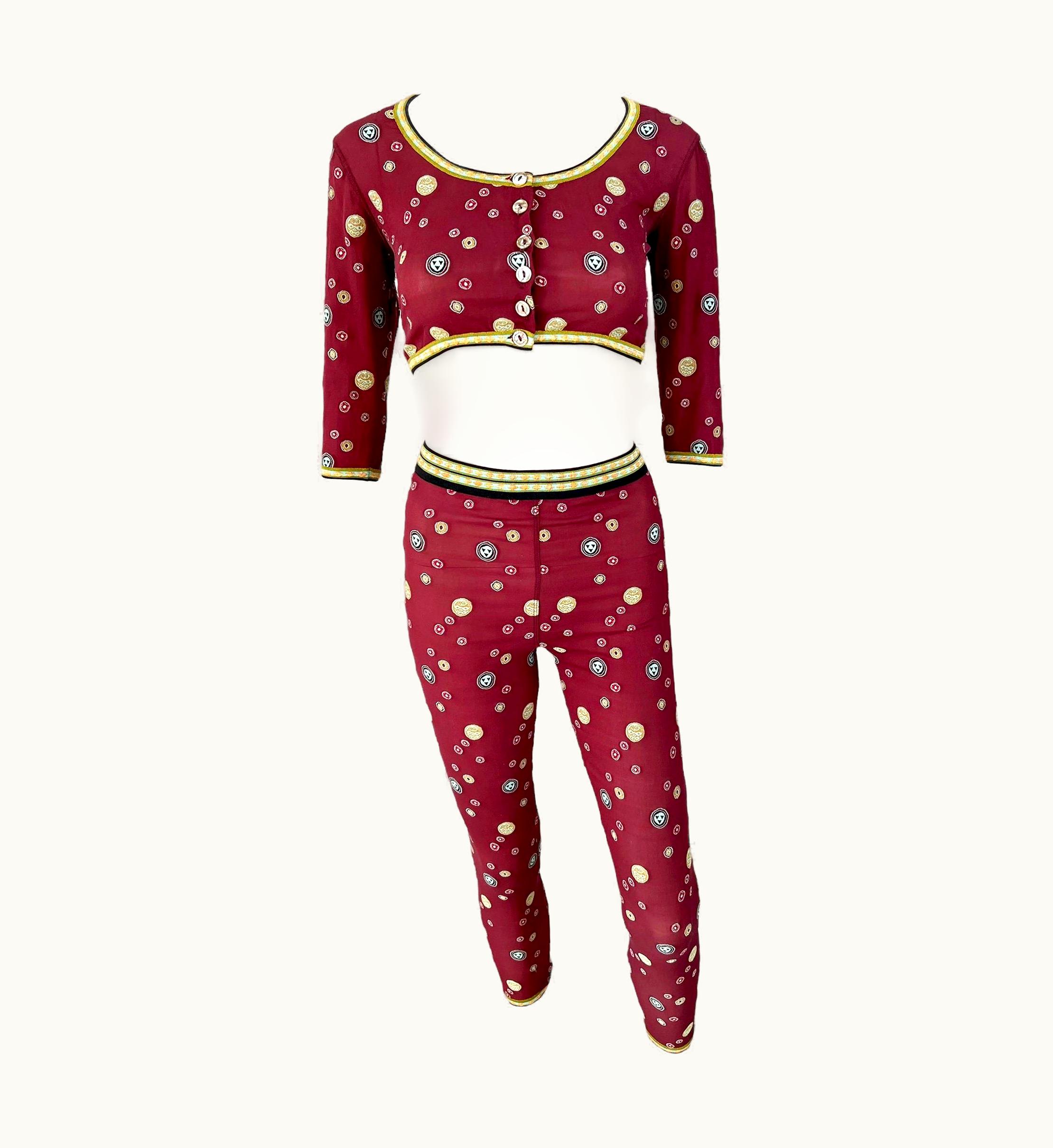 Jean-Paul Gaultier Jean Paul Gaultier C.1996 Vintage Dot Mesh Crop Top & Leggings Pants 2 Piece Set