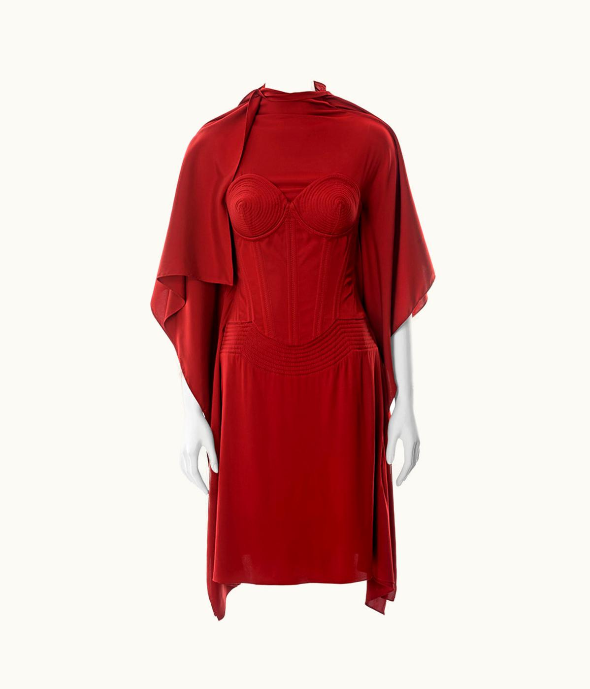 Jean-Paul Gaultier Jean Paul Gaultier Red Silk Dress With Built-in Cone Bra And Corset, AW 2010