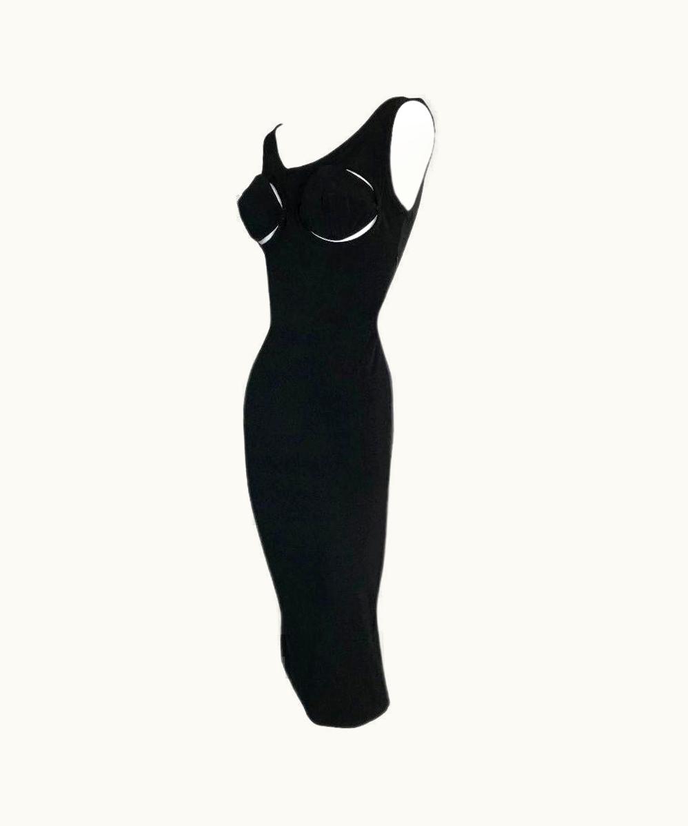 Jean-Paul Gaultier S/S 1993 Jean Paul Gaultier Black Pin-Up Cut-Out 3-d Cone Wiggle Dress