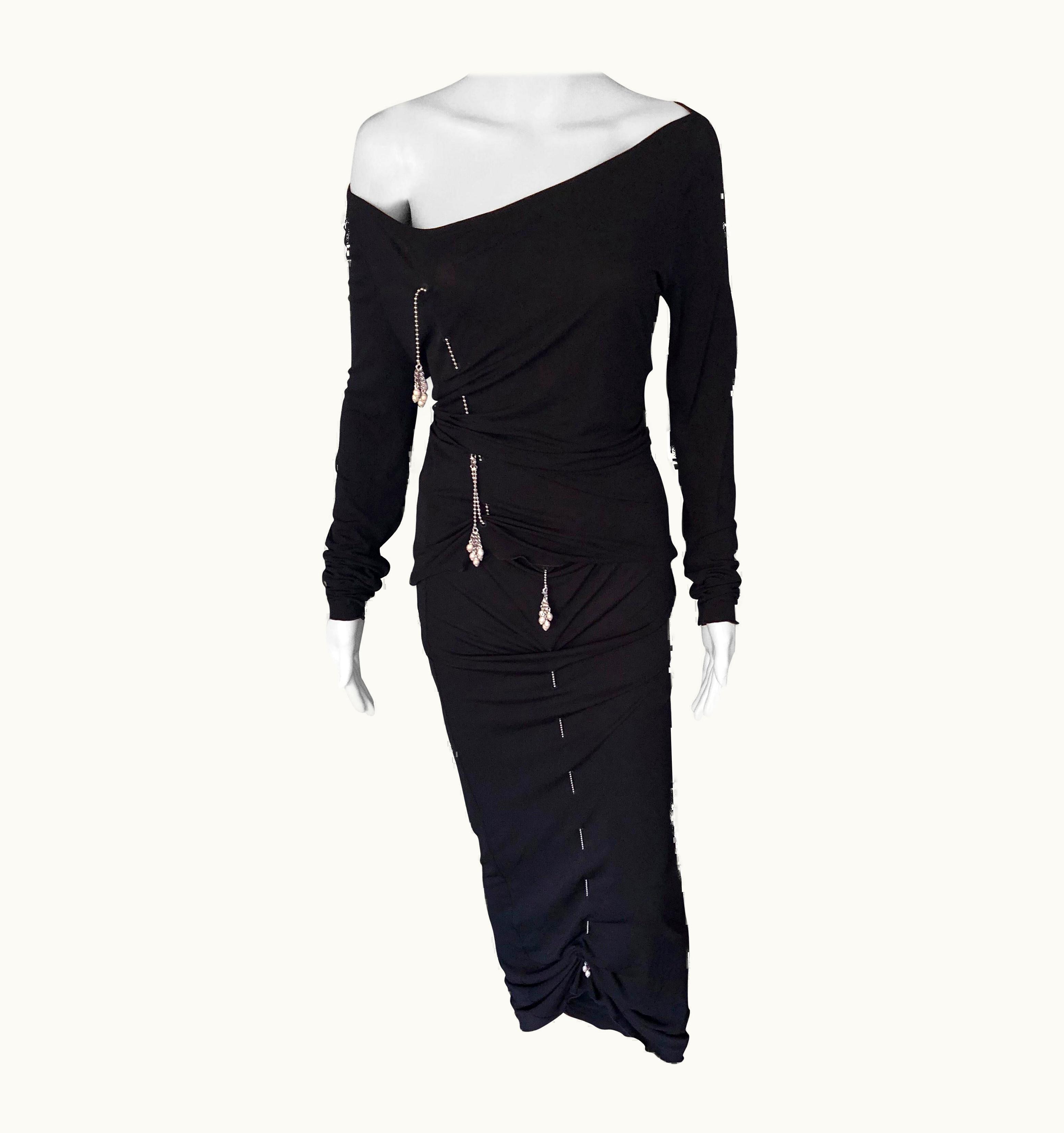 Jean-Paul Gaultier 1990' Jean Paul Gaultier Knit Semi-Sheer Chain Lace Up Black Skirt Set 2 Piece