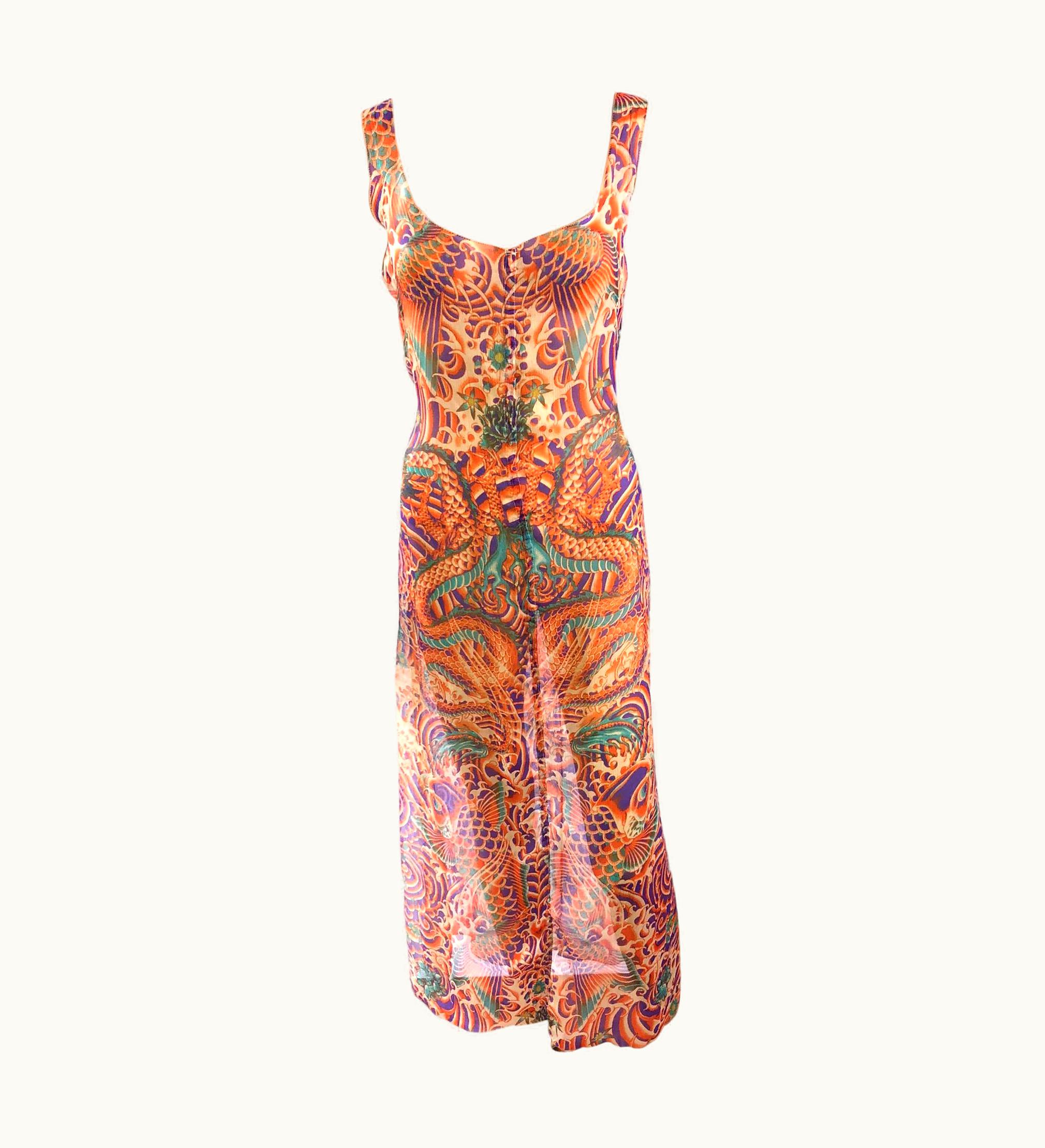 Jean-Paul Gaultier Jean Paul Gaultier Soleil S/S 2009 Tattoo Print Sheer Maxi Dress