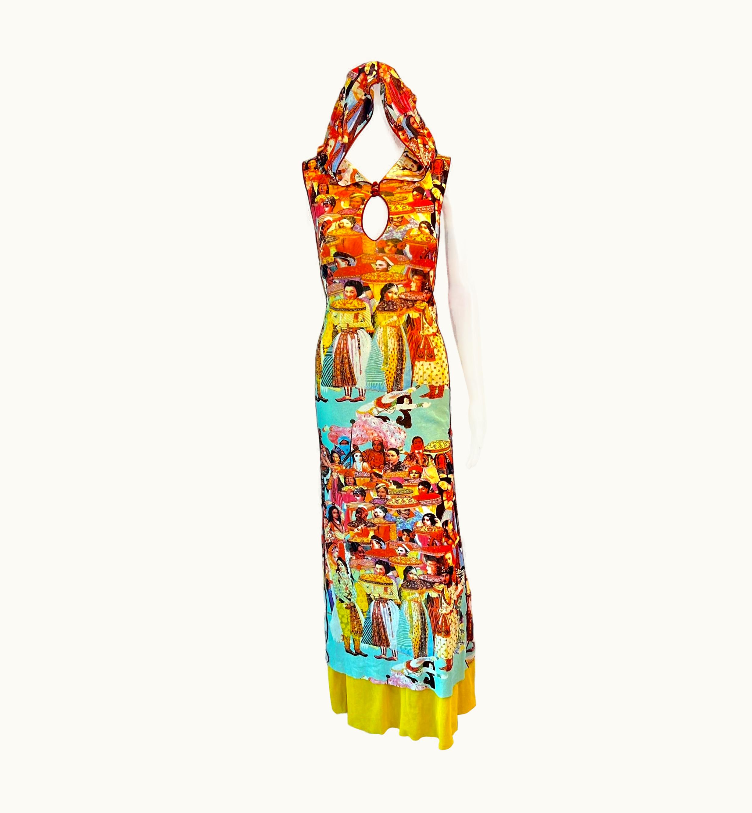 Jean-Paul Gaultier Jean Paul Gaultier Soleil Vintage Faces People Print Hooded Mesh Maxi Dress