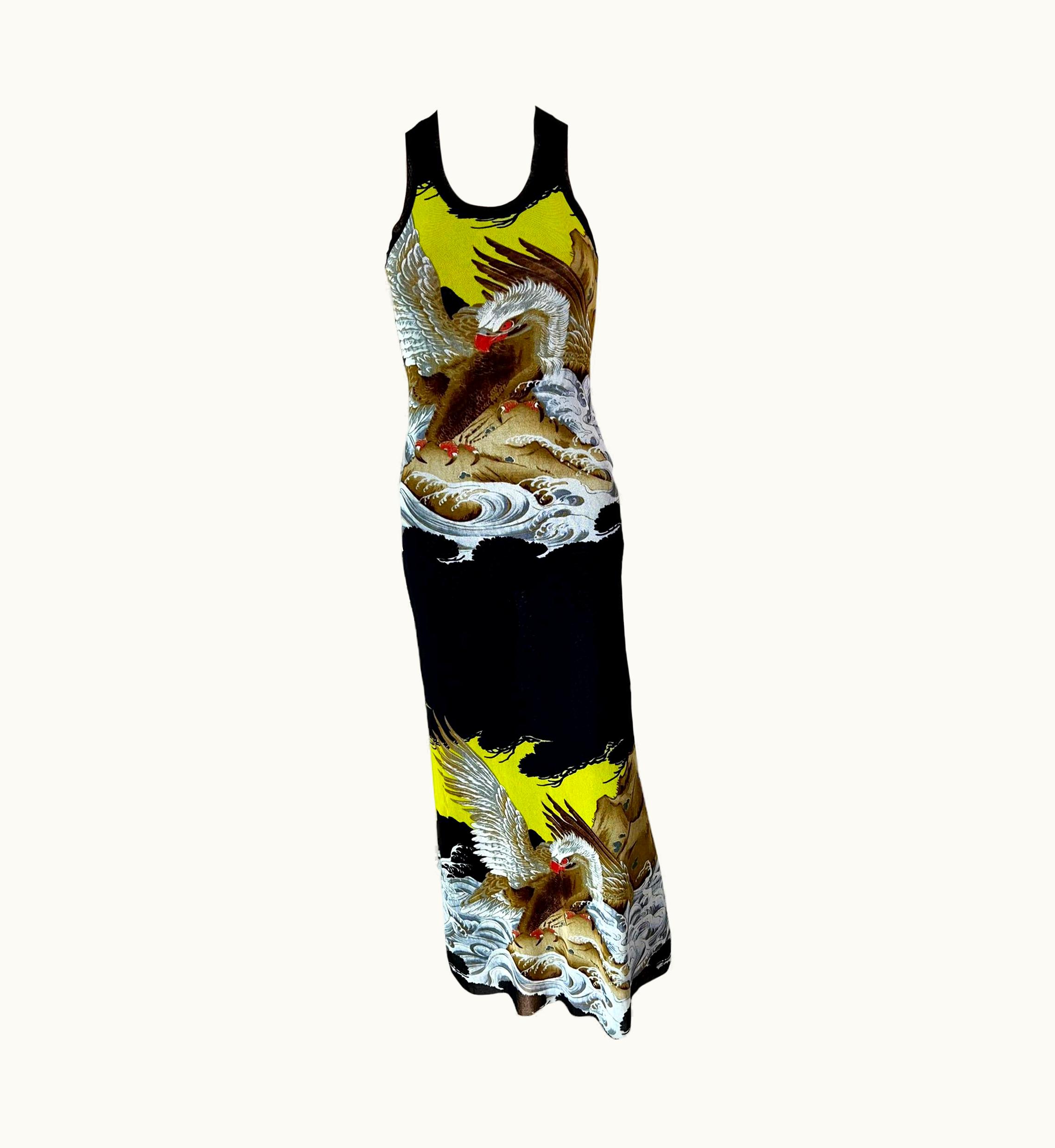 Jean-Paul Gaultier Jean Paul Gaultier Soleil Vintage Eagle Tattoo Print Mesh Bodycon Maxi Dress UZ0596714