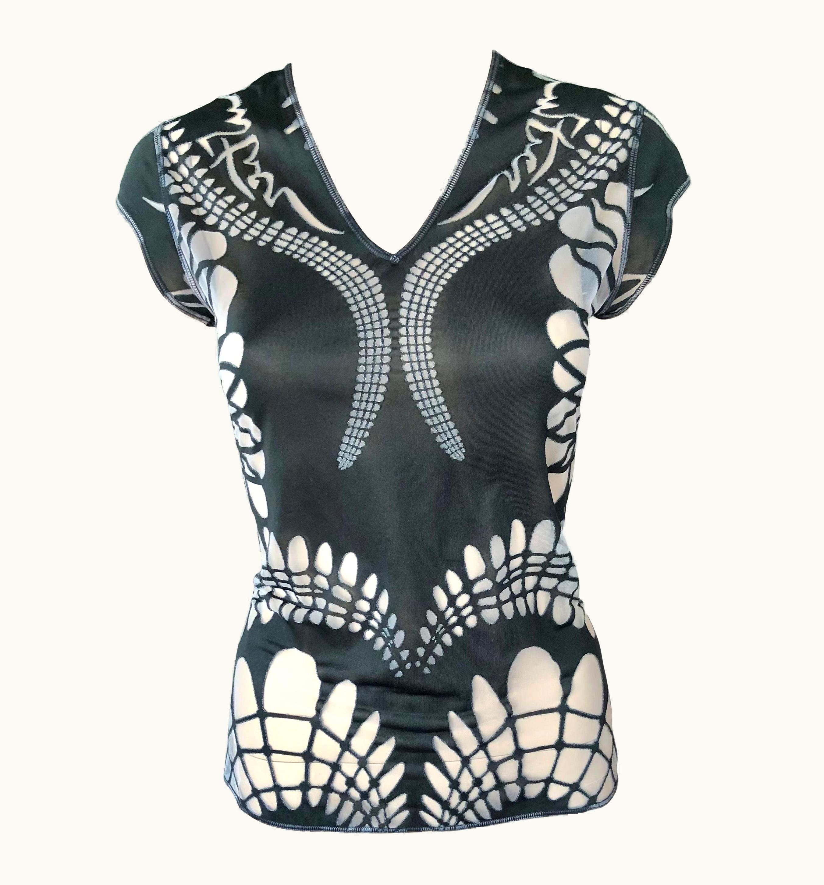 Jean-Paul Gaultier Jean Paul Gaultier S/S 2001 Logo Cutout Semi-Sheer Black Top