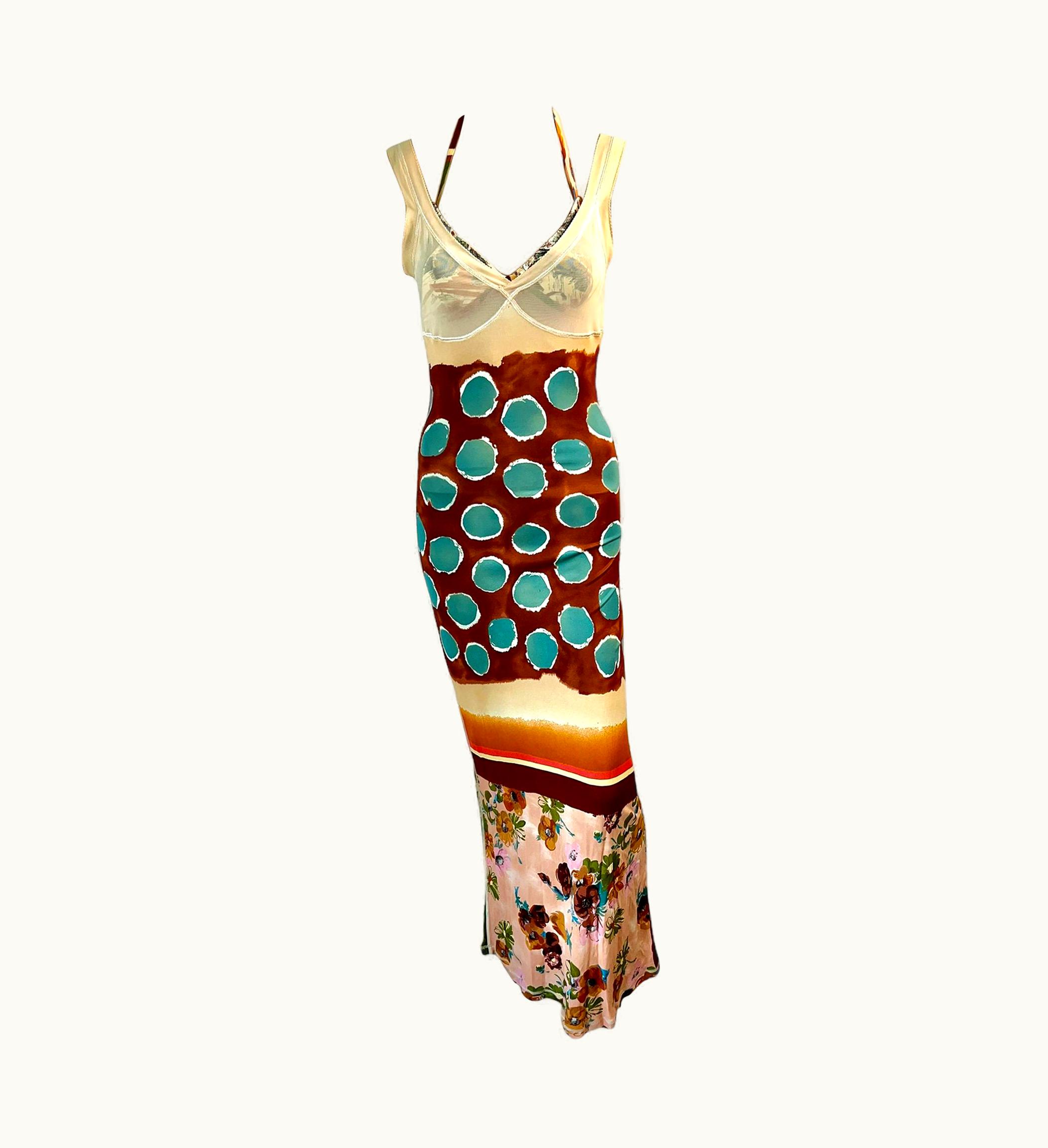 Jean-Paul Gaultier Jean Paul Gaultier S/S 2001 Abstract Floral Print Bra And Maxi Dress 2 Piece Set