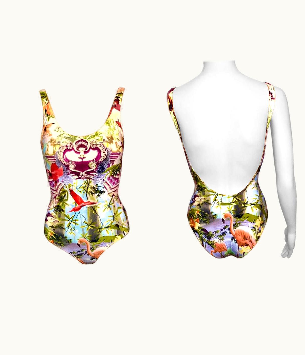 Jean-Paul Gaultier Jean Paul Gaultier Soleil S/S 1999 Flamingo Tropical Bodysuit Swimwear Swimsuit UZ0596725
