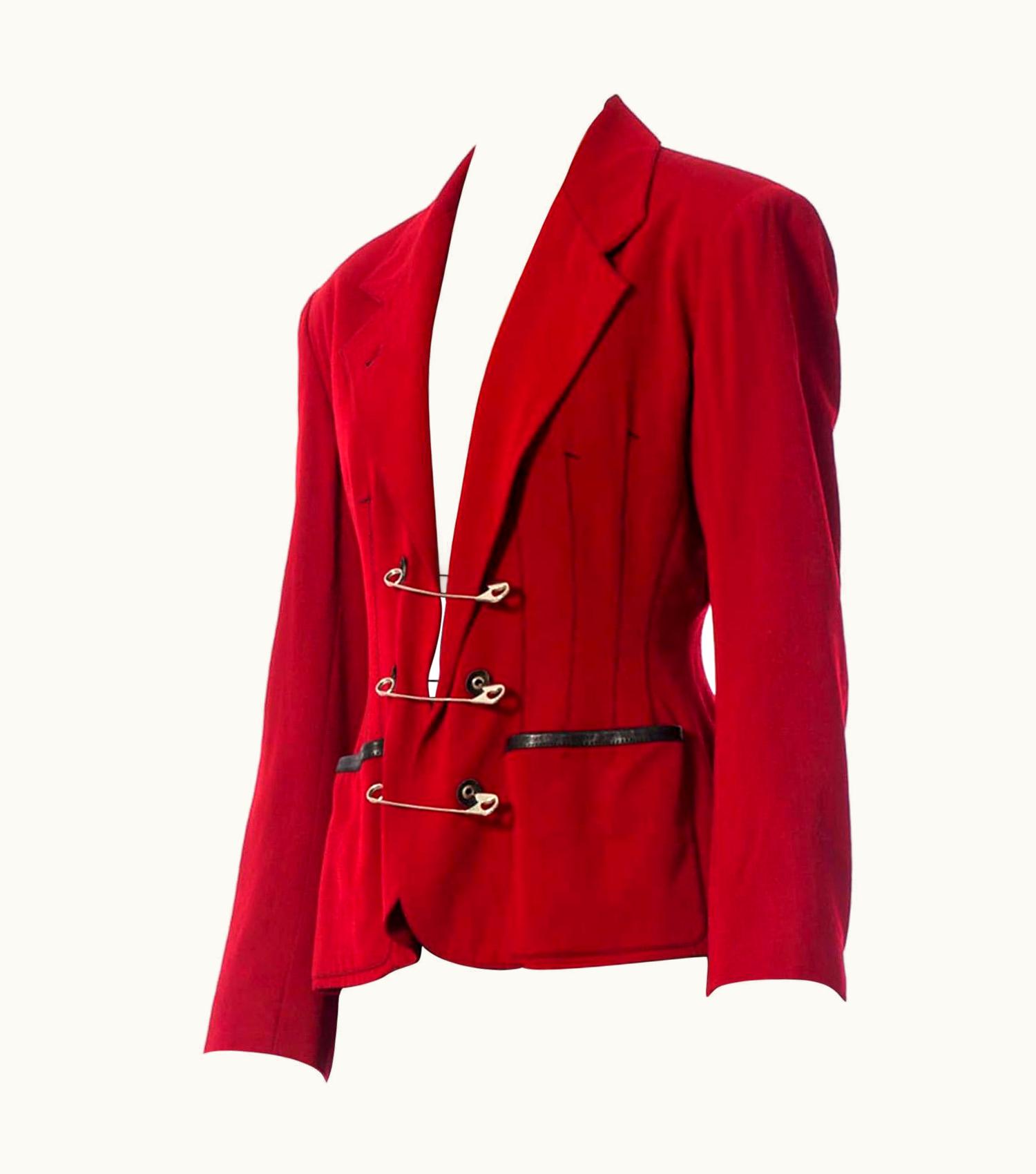 Jean-Paul Gaultier 1980s Jean Paul Gaultier Red Wool Very Rare Jacket With Leather And Oversized