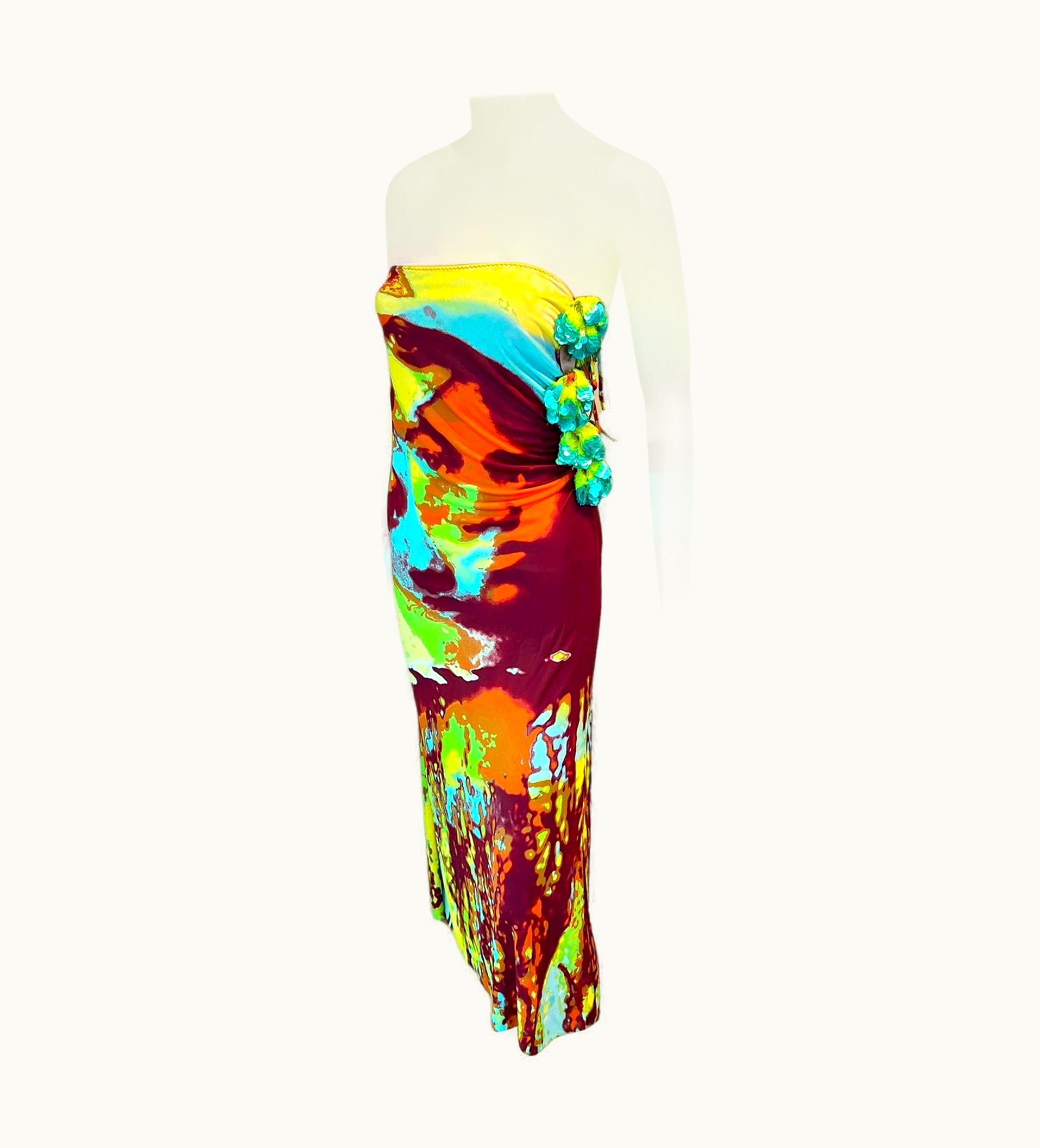 Jean-Paul Gaultier Jean Paul Gaultier S/S 2000 Embellished Psychedelic Print Maxi Skirt Dress