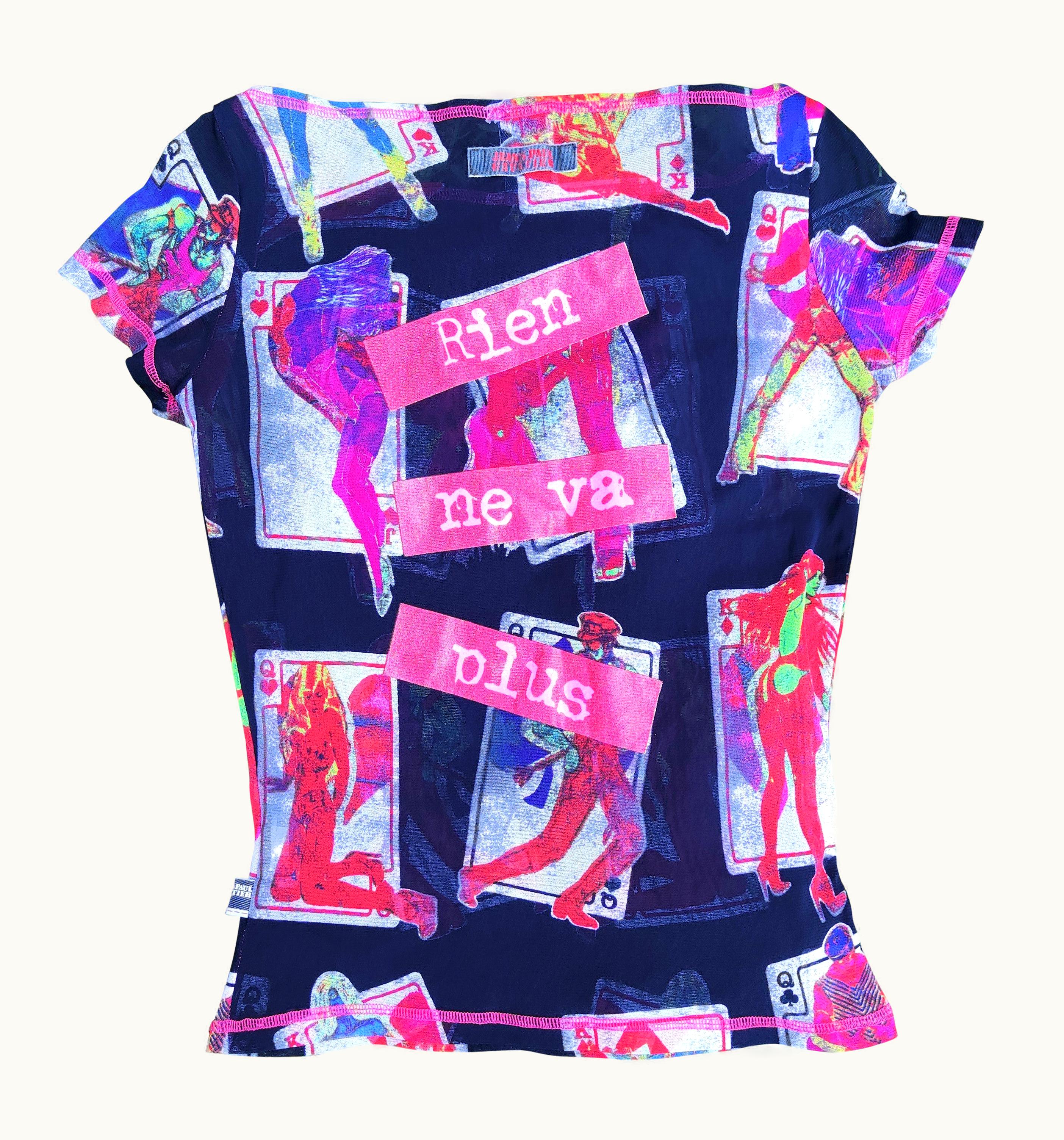 Jean-Paul Gaultier Jean Paul Gaultier Erotic Mesh Sexy Rien Ne Va Plus Text Card Poker T-shirt Top