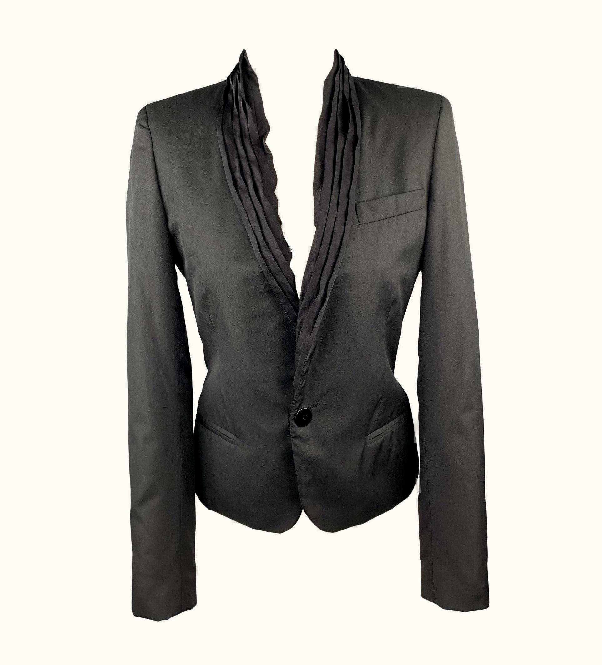 Jean-Paul Gaultier Gaultier 2 By Jean Paul Gaultier Black Wool S/S Silk Ruffled Blazer