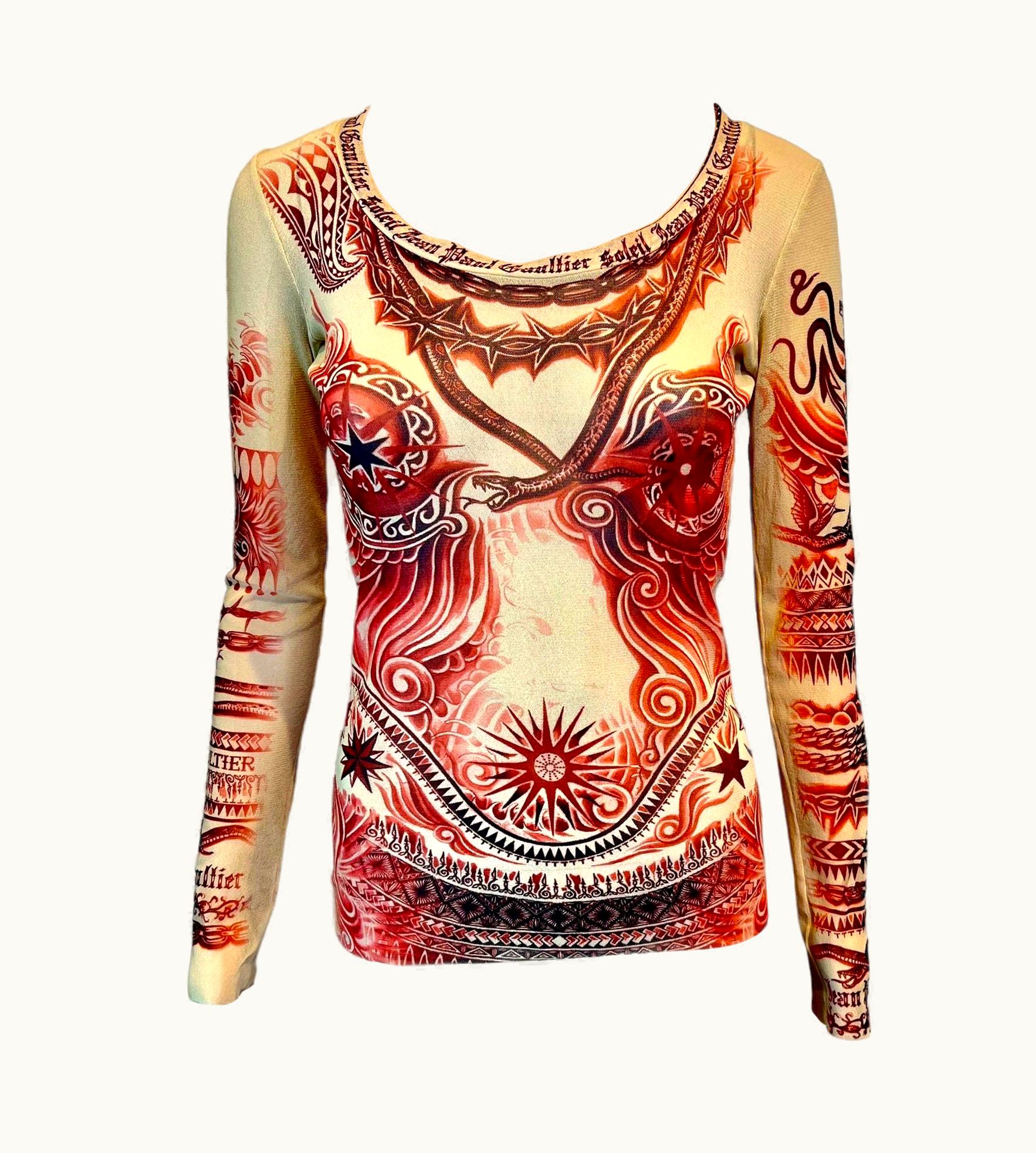 Jean-Paul Gaultier Jean Paul Gaultier Soleil Vintage Tattoo Print Sheer Mesh Top UZ0596799