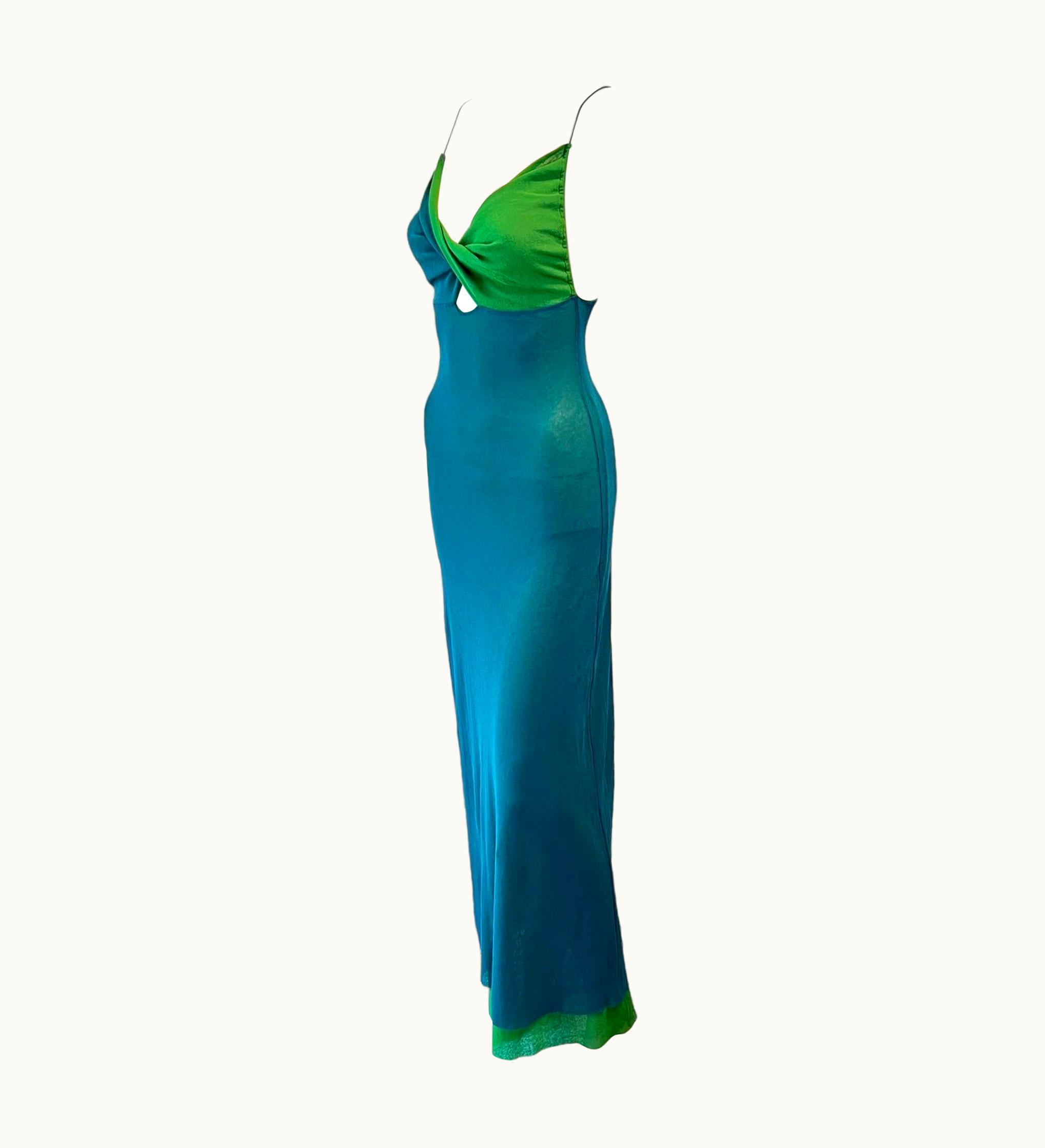 Jean-Paul Gaultier Jean Paul Gaultier Soleil Cutout Semi-Sheer Bodycon Mesh Color Block Maxi Dress