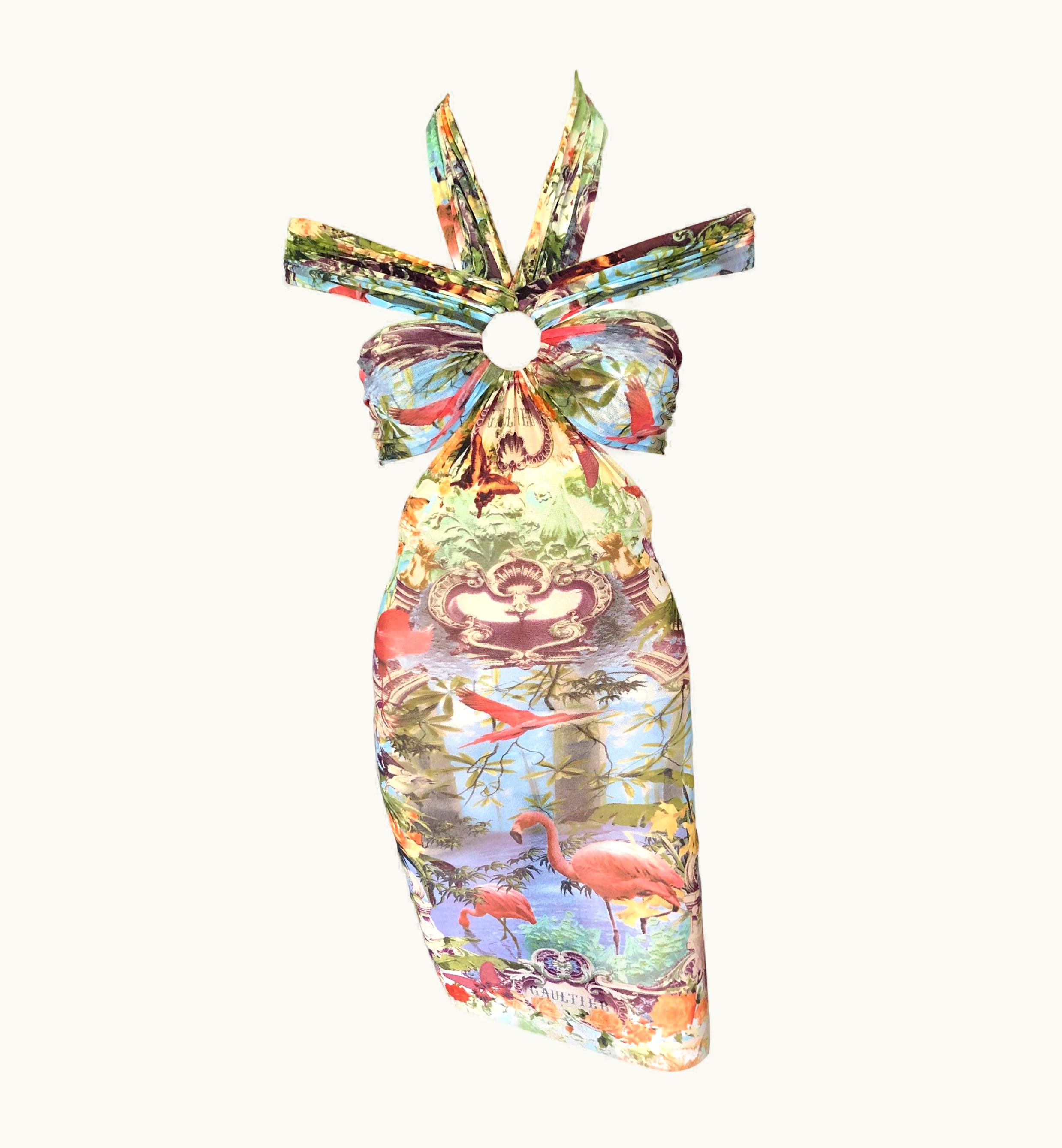 Jean-Paul Gaultier Jean Paul Gaultier Soliel S/S Flamingo Tropical Cutout Sheer Mesh Mini Dress UZ0596833
