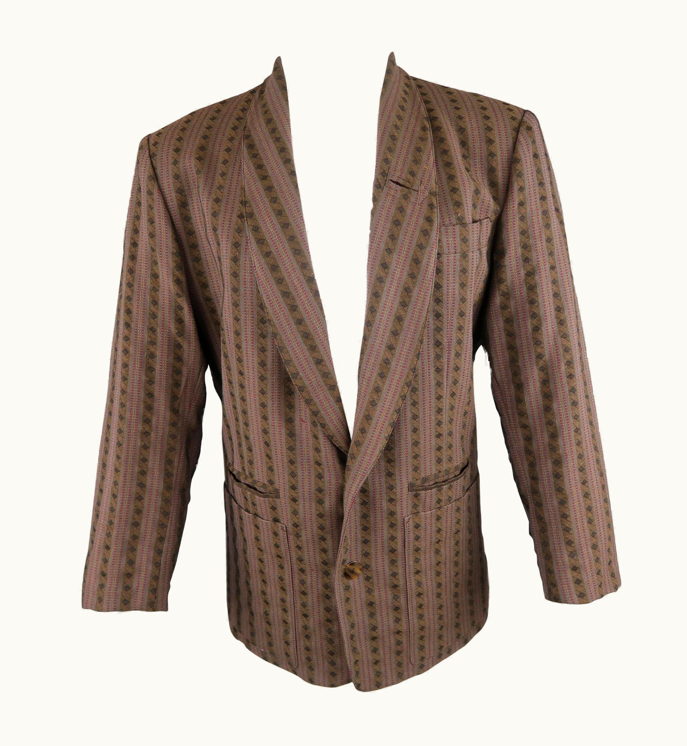 Jean-Paul Gaultier Jean Paul Gaultier Brown Striped Wool Shawl Collar Jacket