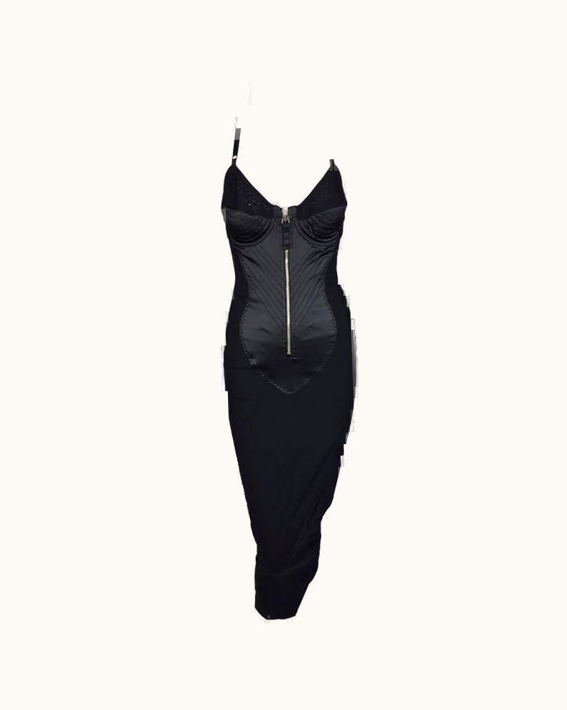 Jean-Paul Gaultier 1987 Jean Paul Gaultier Fit Museum Black Mesh Corset Zipper Wiggle Dress