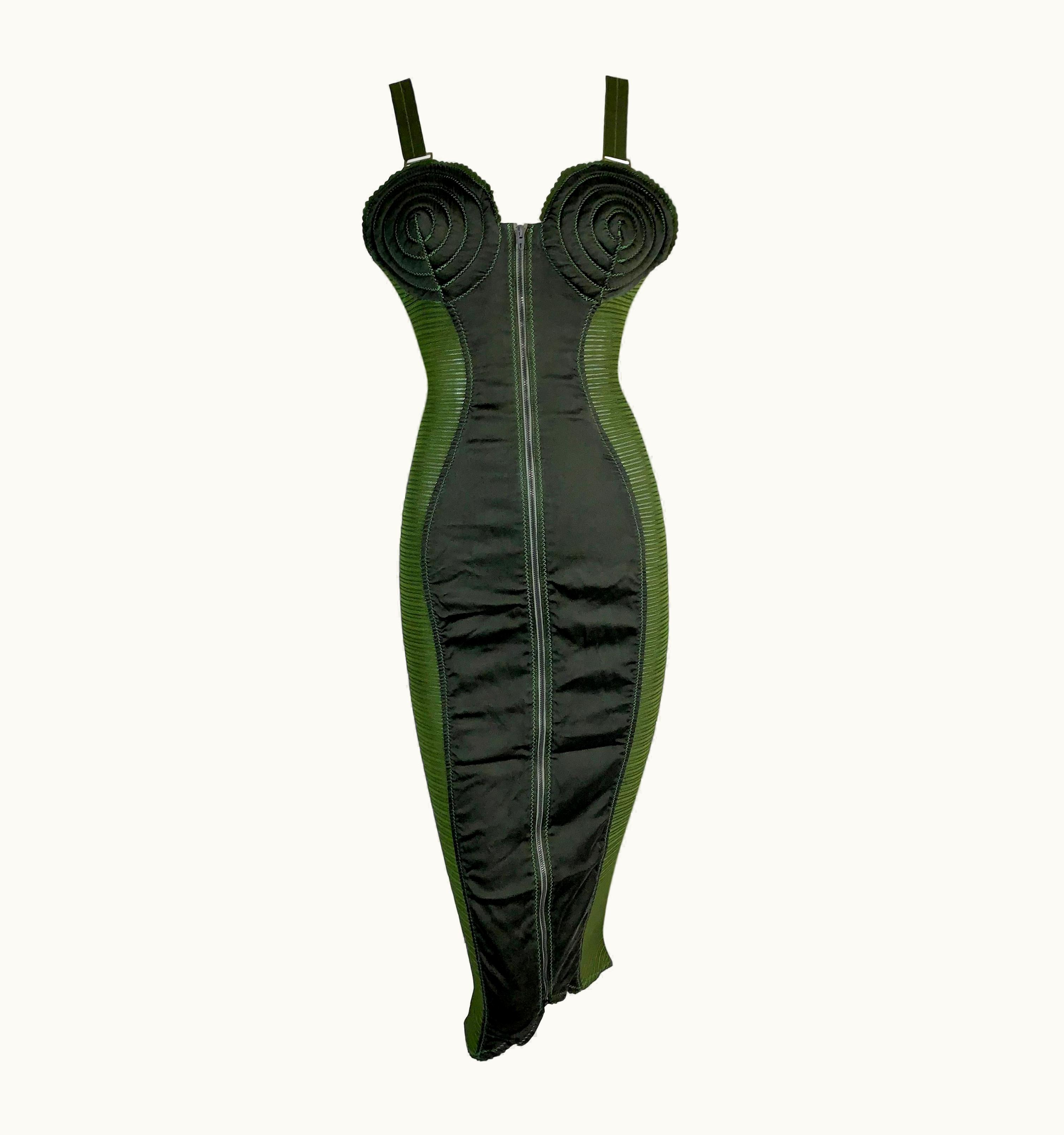 Jean-Paul Gaultier Vintage 1987 Jean Paul Gaultier Green Sheer Bandage Cone Bra Wiggle Dress