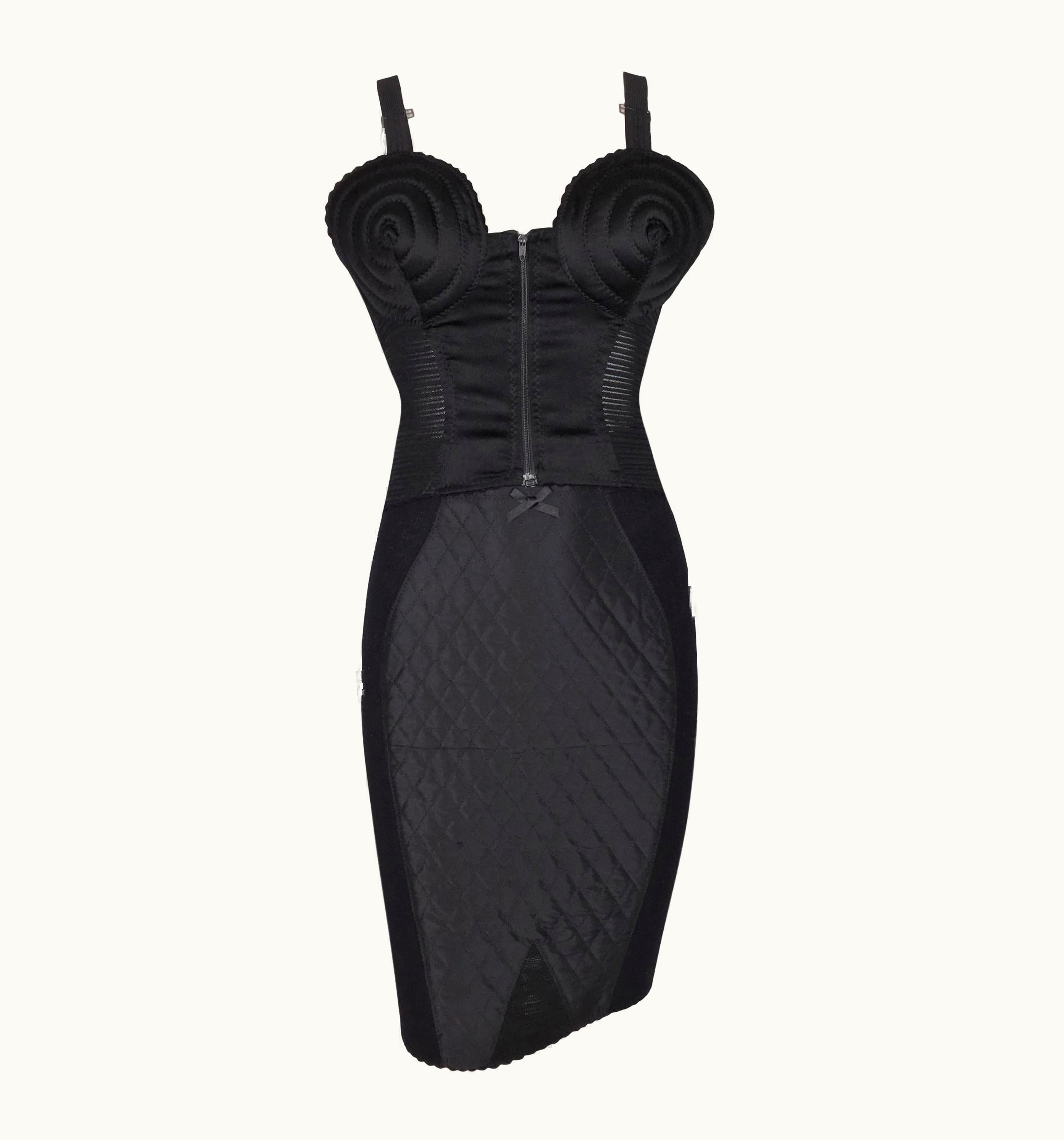 Jean-Paul Gaultier 1987 Jean Paul Gaultier Black Cone Bra Bustier Crop Top & Corset Skirt Set