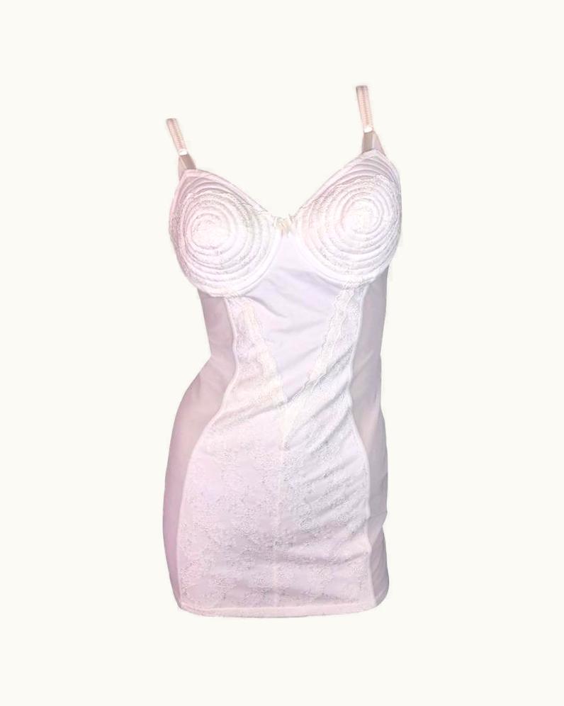 Jean-Paul Gaultier 1987 Jean Paul Gaultier Cone Bra Sheer White Mesh & Lace Corset Mini Dress