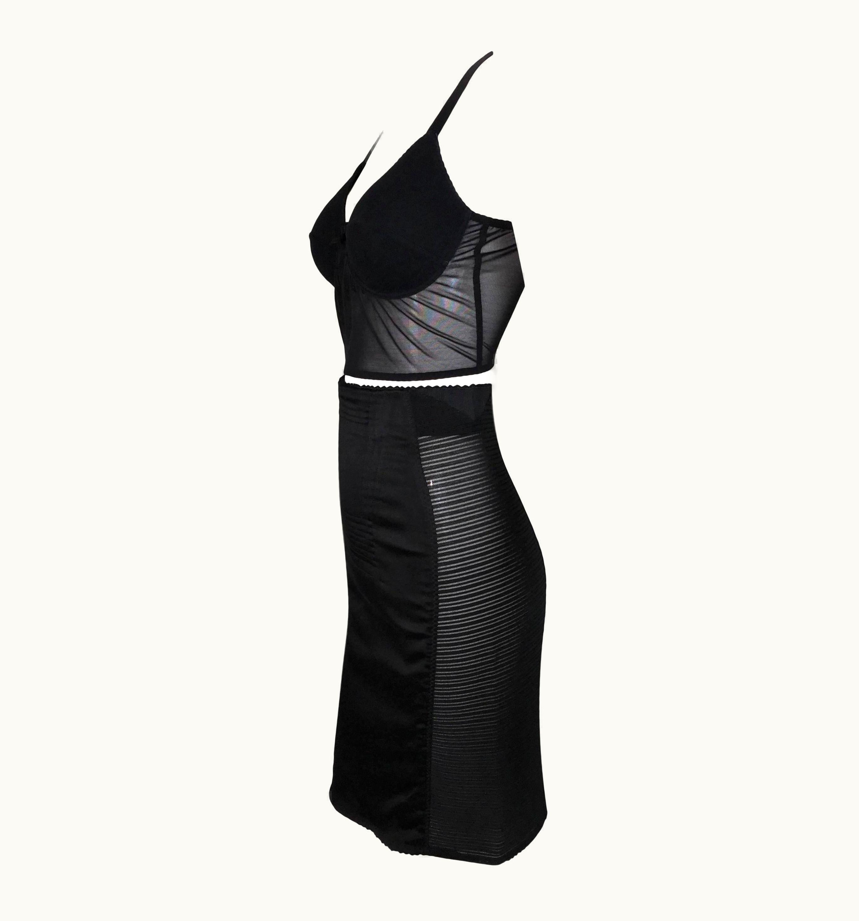 Jean-Paul Gaultier Vintage C. 1987 Jean Paul Gaultier Sheer Mesh Bra Crop Top & Corset Wiggle Skirt