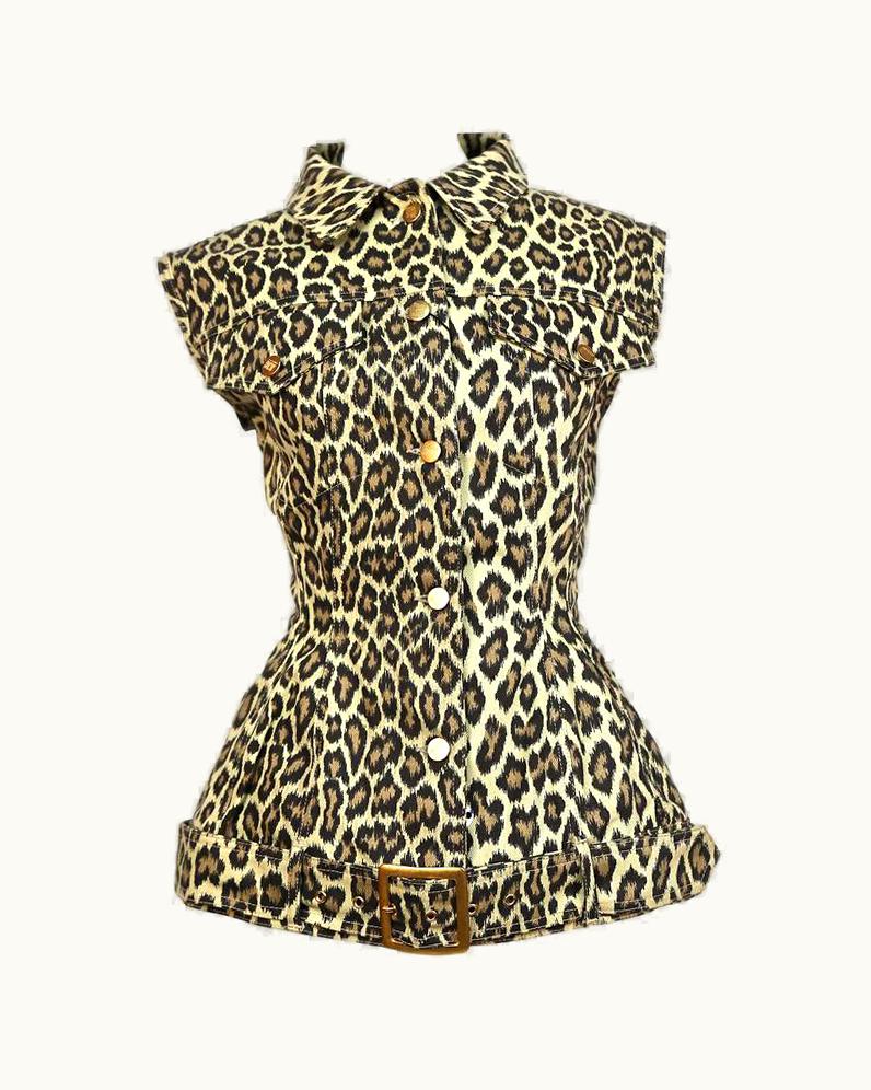 Jean-Paul Gaultier 1988 Jean Paul Gaultier Denim Leopard Printed Corset Jacket