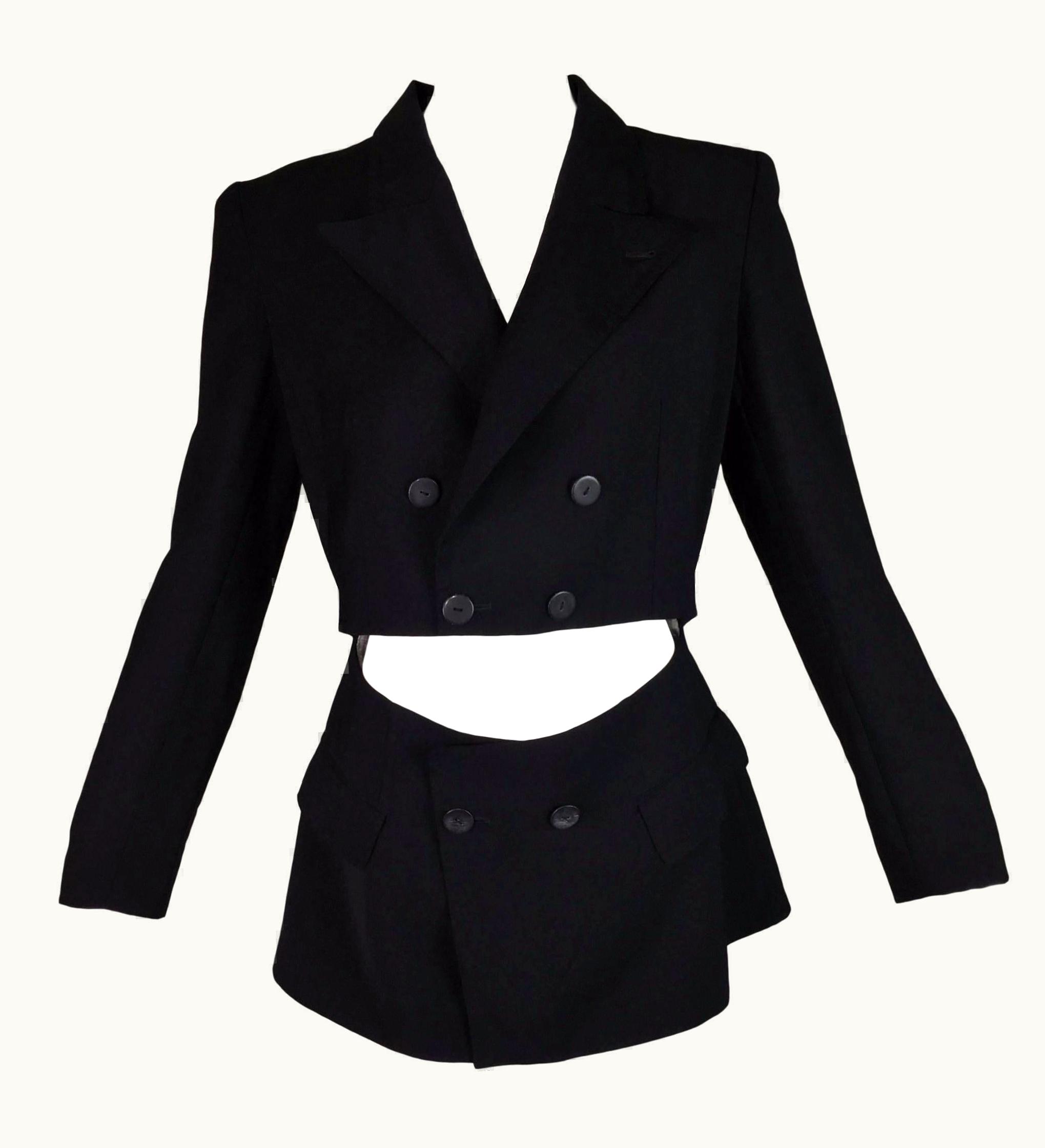 Jean-Paul Gaultier 1989 Jean Paul Gaultier Black Cut-Out Waist Blazer Jacket